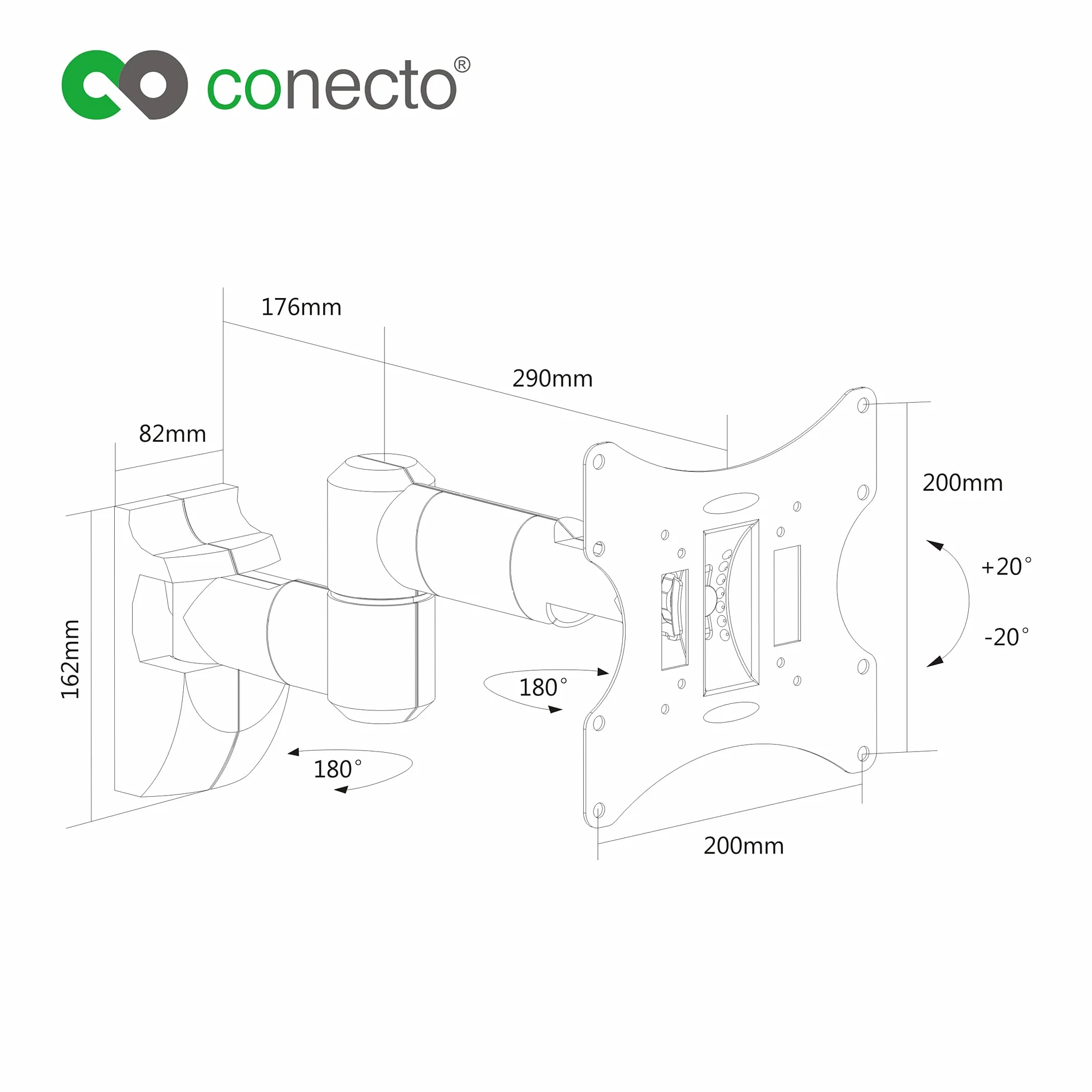 conecto Uchwyt ścienny do monitorów i telewizorów do 42 cali, VESA 50x50-200x200, 30 kg, biały