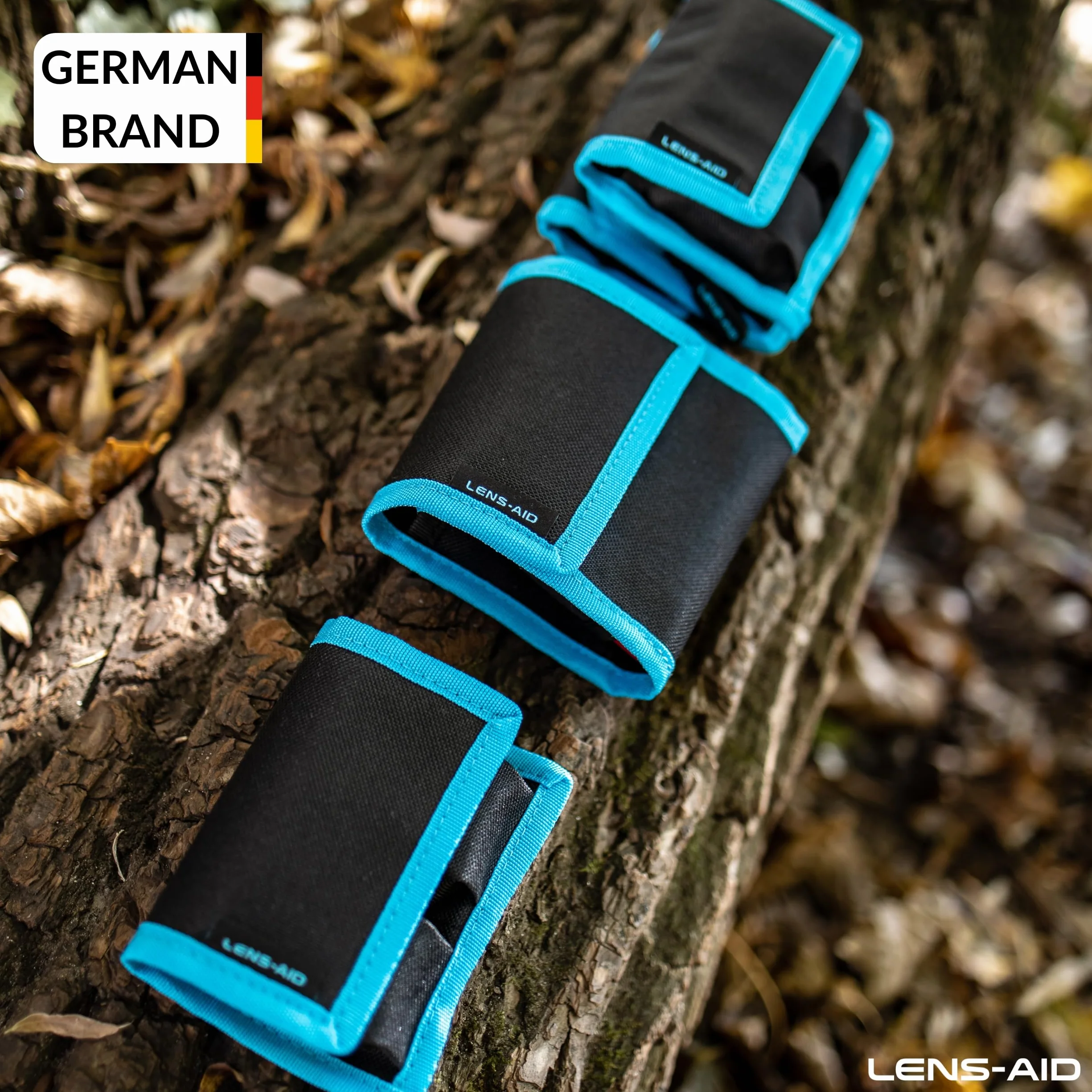 LENS-AID Etui na baterie do aparatu: przechowywanie baterii, kart pamięci – kompatybilny z Canon, Nikon, Sony, Fuji itp.., czarny/niebieski, für 2 Akkus, Dwukolorowy