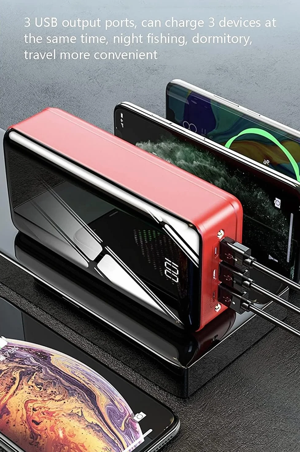 Wodoodporna bateria o dużej pojemności 50000 mAh, przenośna ładowarka, powerbank, 3 wyjścia, 3 wejścia, szybkie ładowanie do smartfonów, tabletów, konsol do gier (czarna)