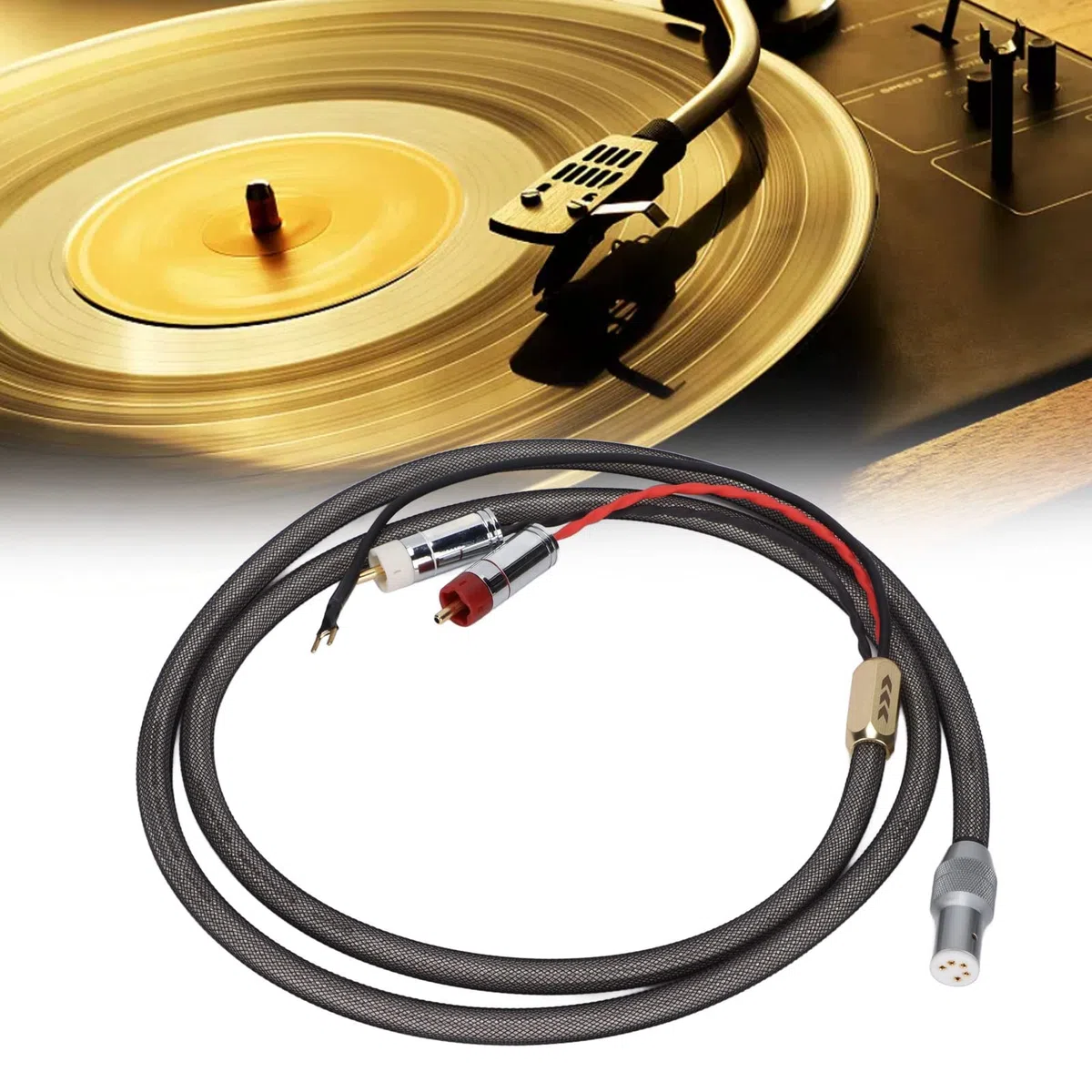 Kabel do Gramofonu, XS-0609 Kabel do Ramienia Gramofonowego z Winylem z Kablem Uziemienia Posrebrzany Kabel RCA na 5-pinowy Kabel XLR do Gramofonu Gramofonowego(2M)