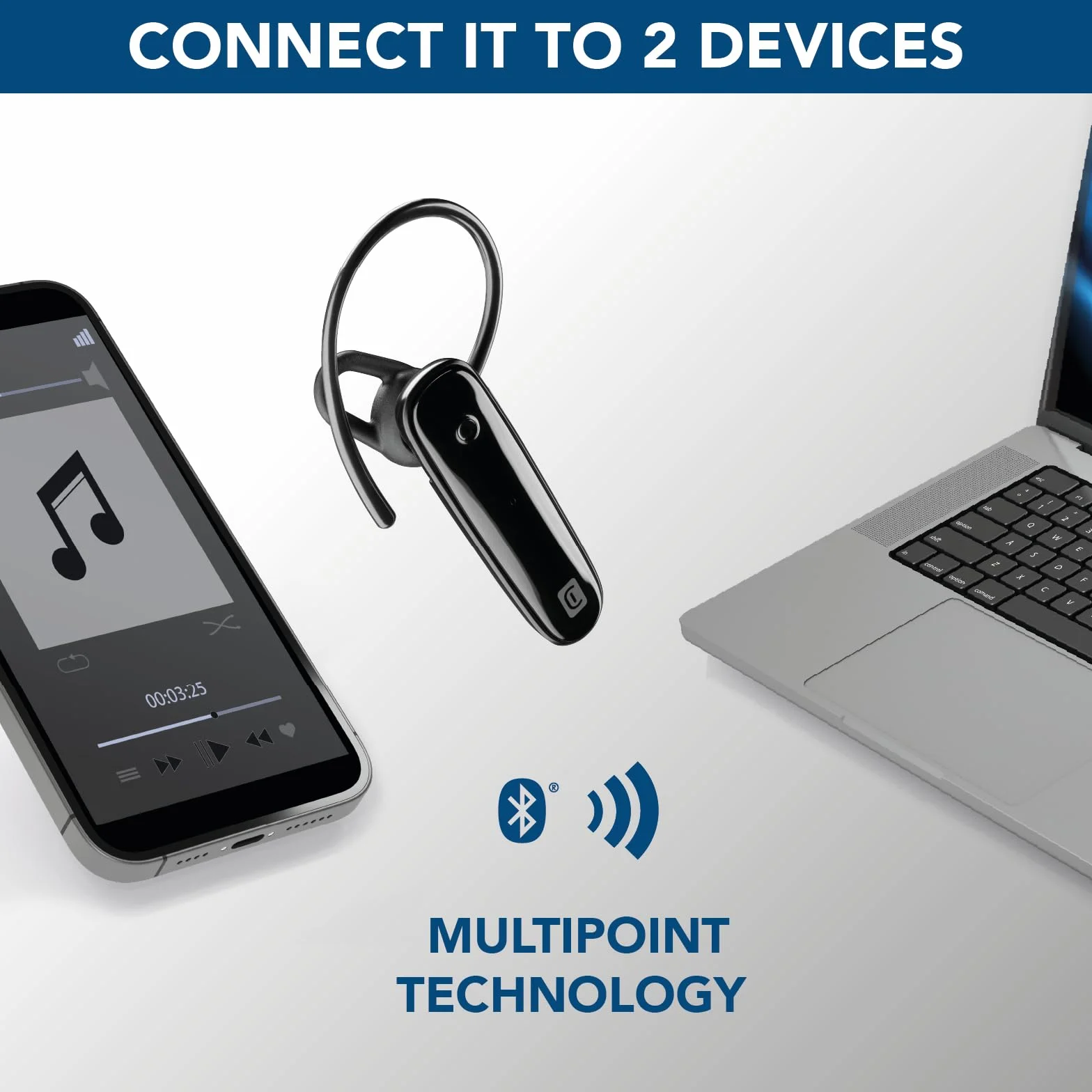 cellularline | Wynik | Ergonomiczny zestaw słuchawkowy Bluetooth Mono-Bluetooth® ze zdejmowanym pałąkiem – czas odtwarzania: 4 godziny – czarny