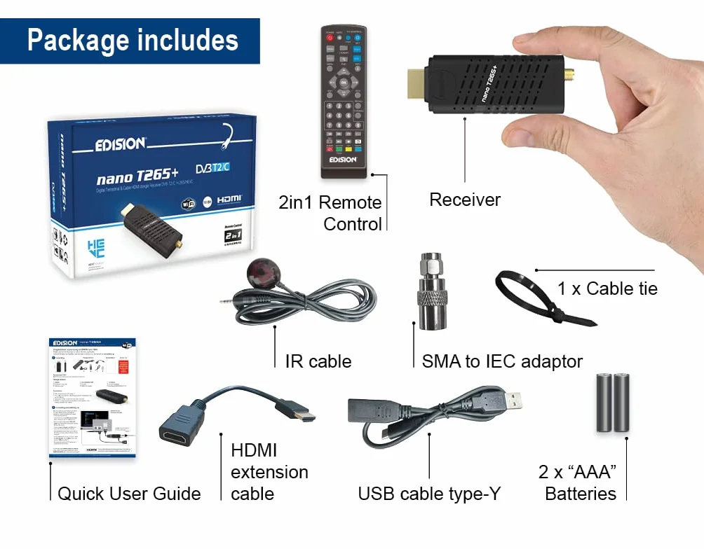 EDISION NANO T265+ Dekoder DVB-T2/C H.265 FTA Full HD PVR USB HDMI WiFi