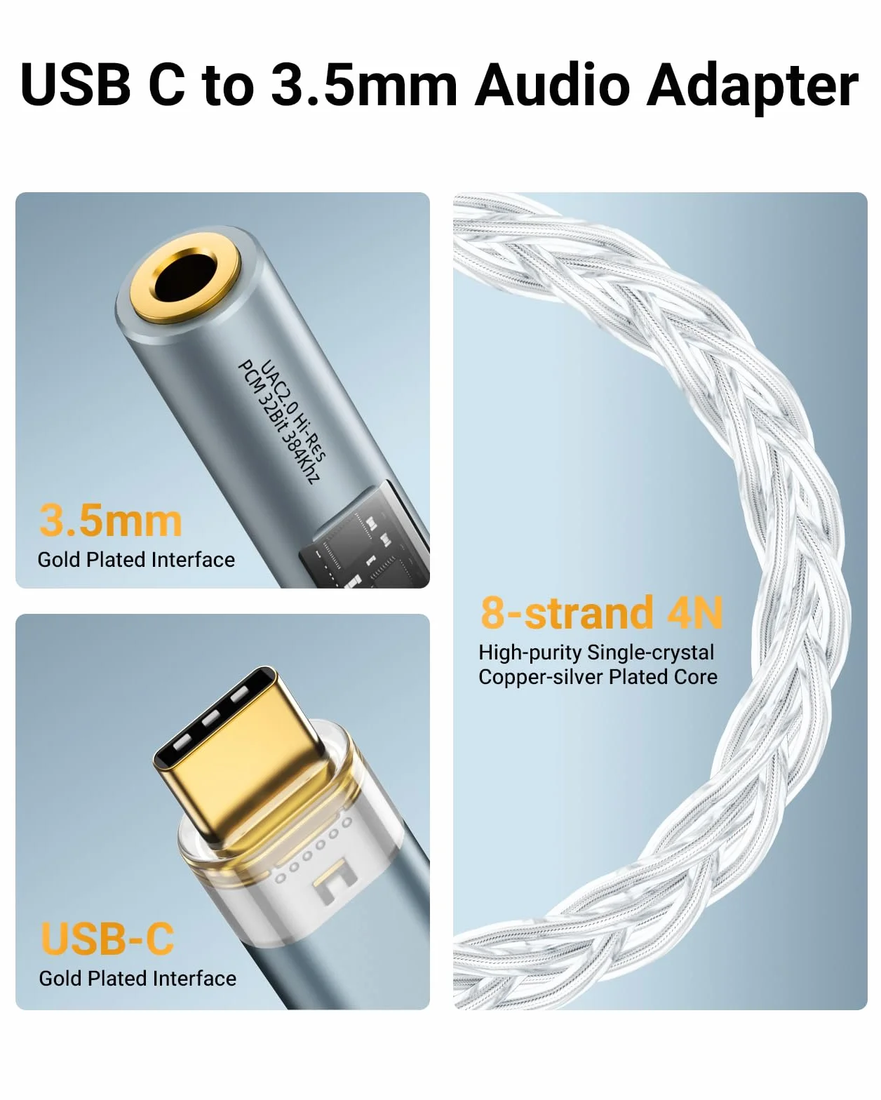MoKo Adapter audio USB C na 3,5 mm DAC CX31993 MAX97220 HiFi typ C na słuchawki 3,5 mm Aux Jack szary