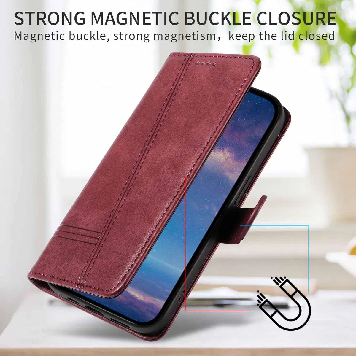 Etui z klapką do telefonu Samsung Galaxy S25 Ultra/S25 Plus/S25, skórzane etui portfelowe na telefon z stojakiem na karty, etui foliowe, odporne na wstrząsy, tworzywo TPU, czerwone, S25plus