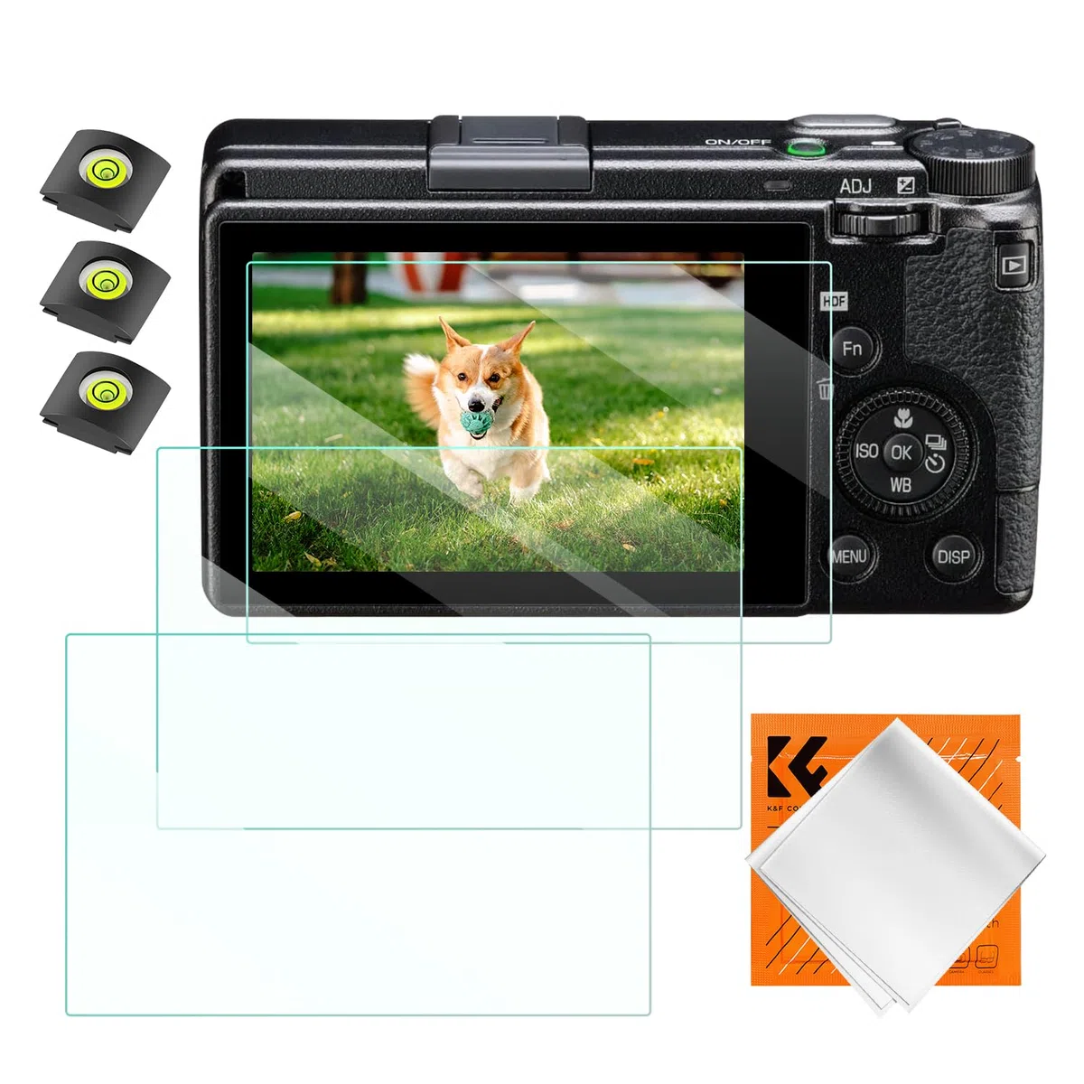 K&F CONCEPT 3 x folie ochronne kompatybilne z Ricoh GR III | W zestawie 3 ochraniacze na pazury z poziomicą i 1 ściereczką, odporne na zarysowania szkło hartowane - PF22