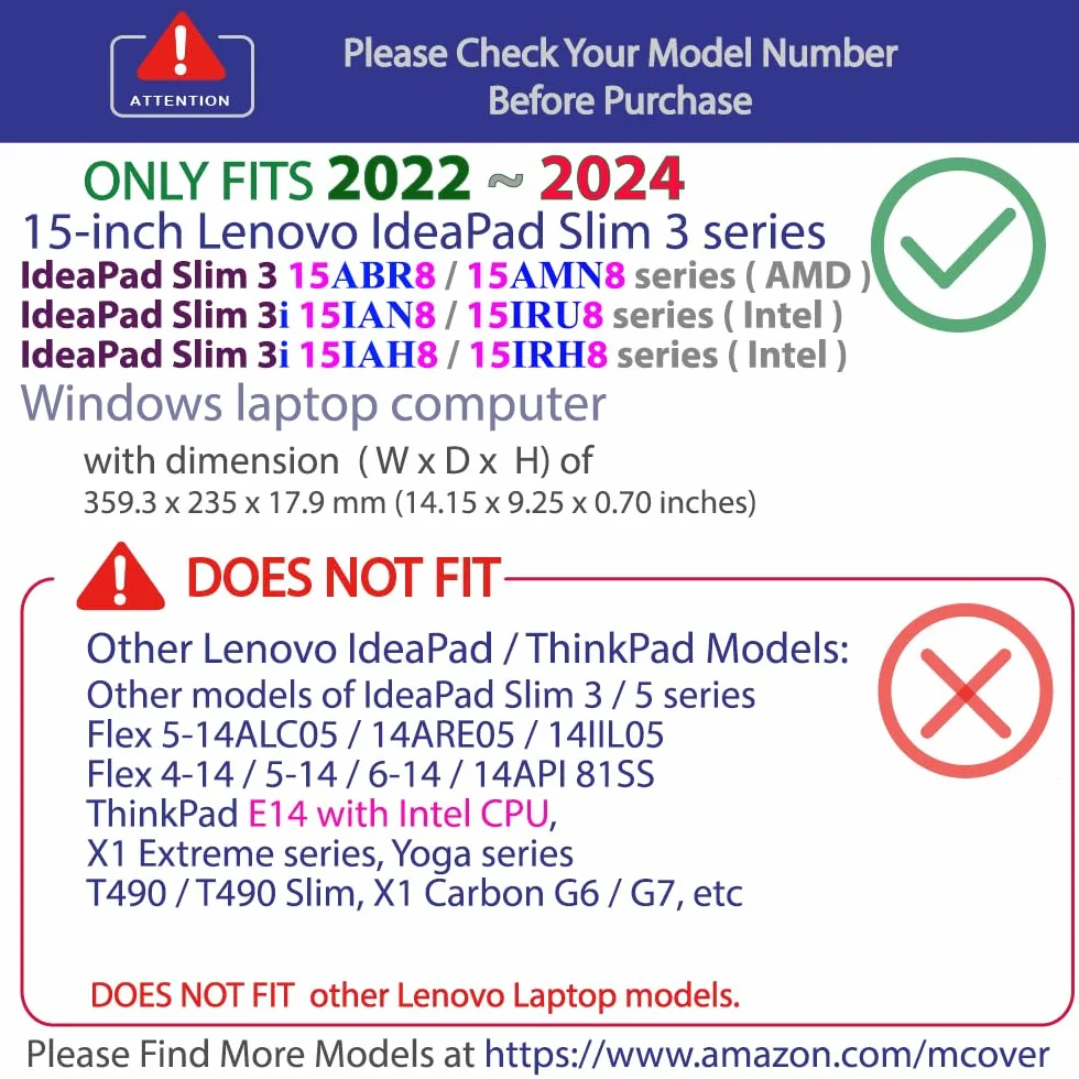 mCover etui kompatybilne TYLKO z laptopem Lenovo IdeaPad Slim 3 | 3i 15ABR8 / 15AMN8 / 15IAH8 / 15IAN8 / 15IRH8 / 15IRU8 2022-2024 38.1 cm, komputery z systemem Windows (nie pasuje do innych modeli