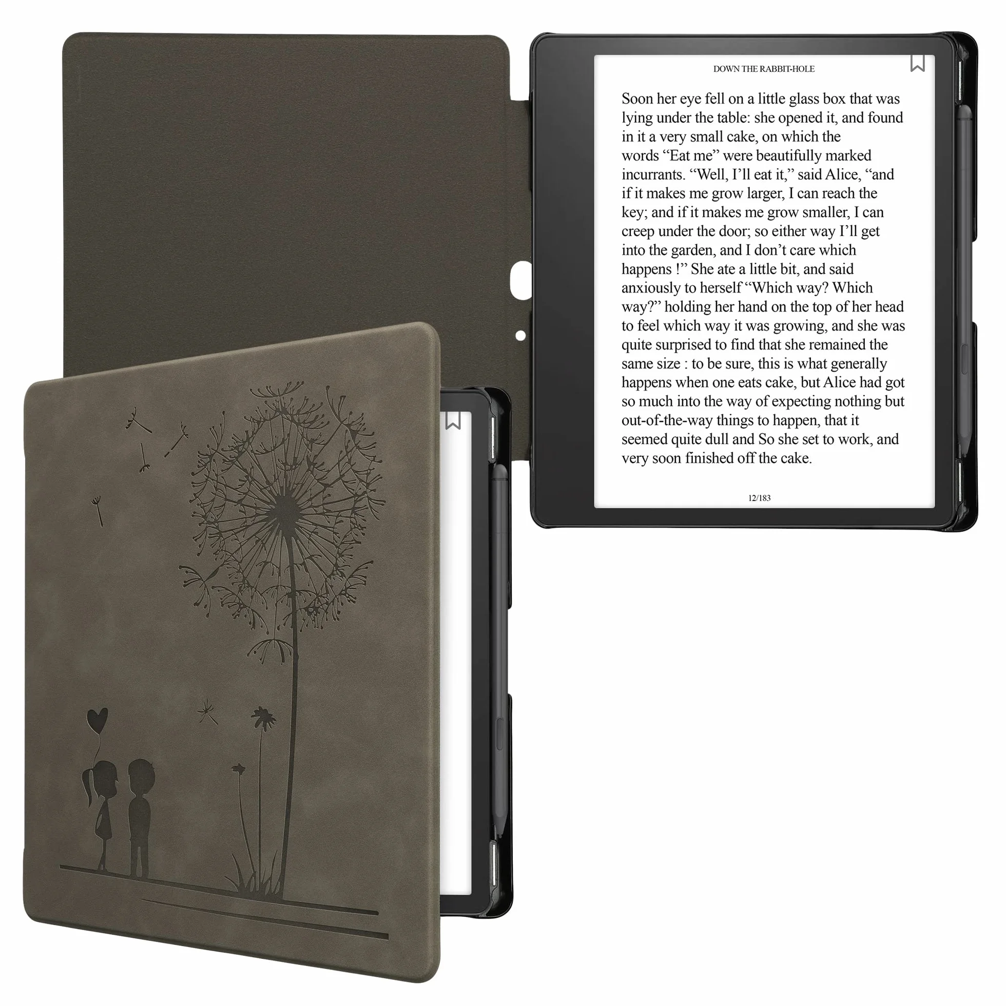 kwmobile Etui ochronne do Amazon Kindle Scribe (2022/2024) – futerał z ekoskóry, automatyczne usypianie, szary dmuchawiec Love