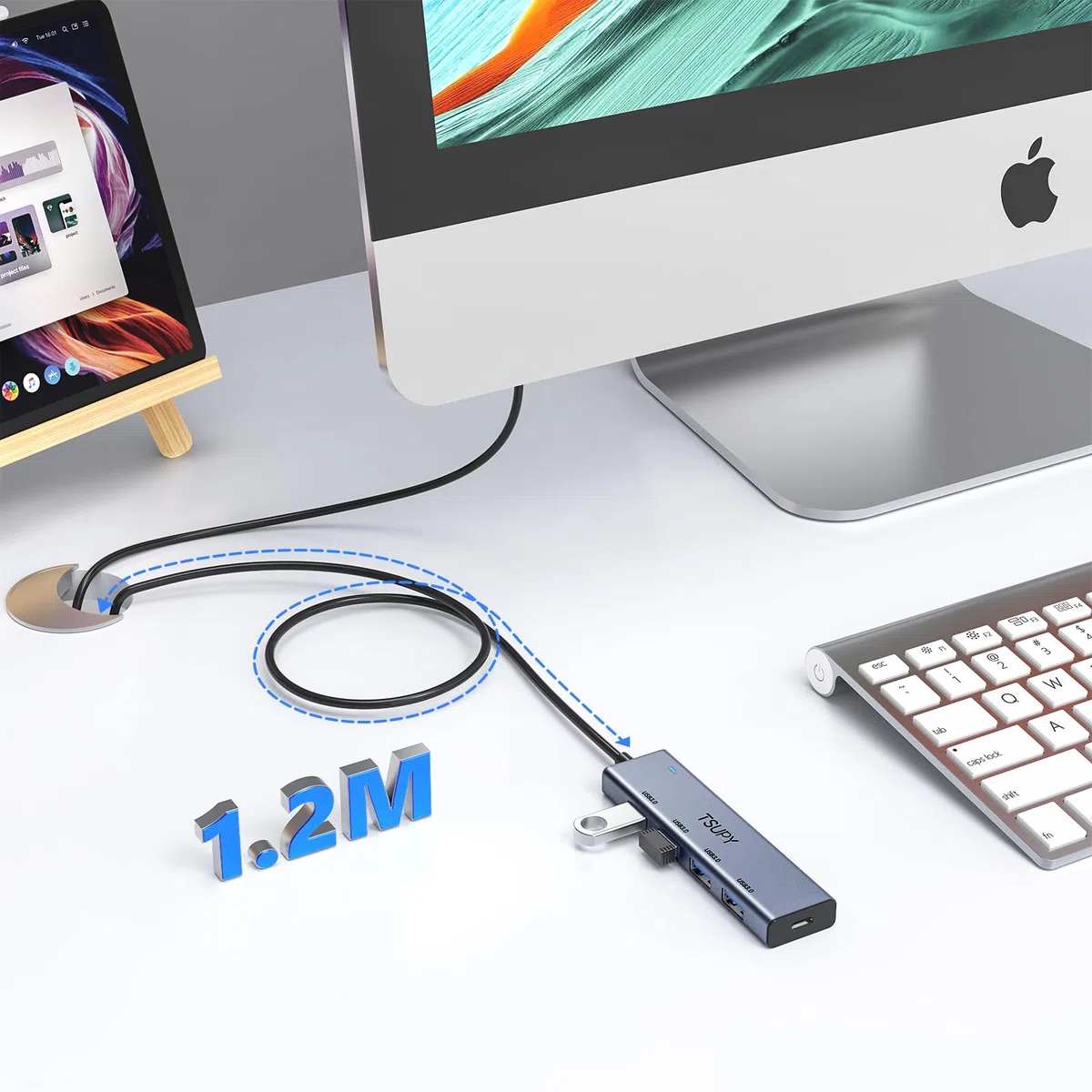 TSUPY Koncentrator USB 3.0 - Aluminiowy Hub Z 4 Portami, Przedłużacz 120 cm, Rozdzielacz 5 Gb/s Do MacBooka, iMaca, Surface Pro, XPS, Notebooka, Pamięci i Więcej