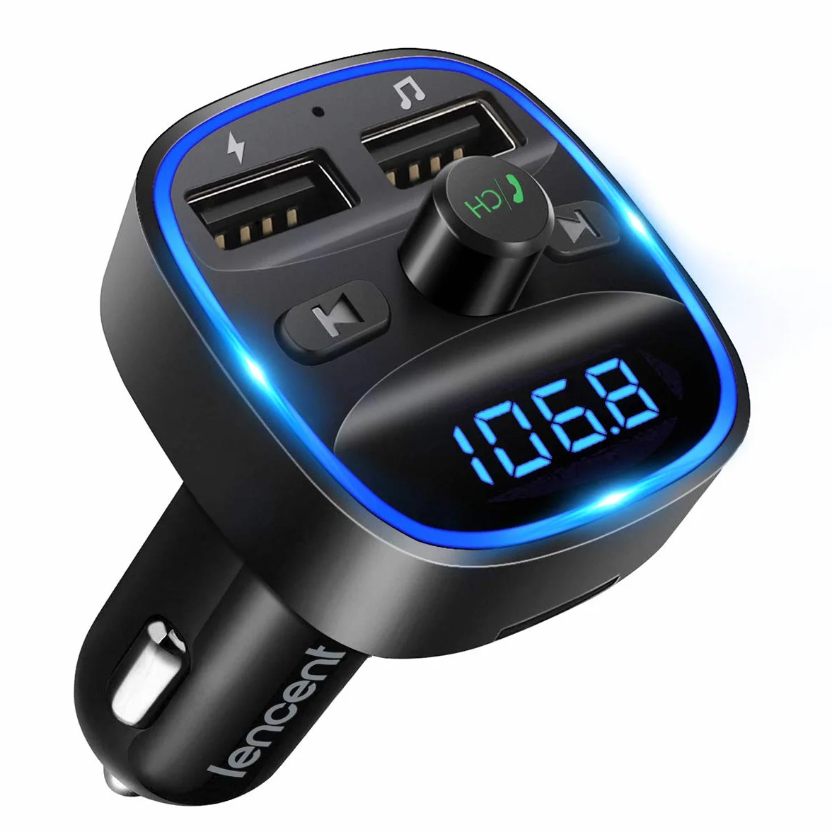 LENCENT 5.0 Samochodu Nadajnik FM Bluetooth, 2022 Ulepszony Nadajnik Bluetooth FM Bezprzewodowy z Podwójnym ładowaniem USB Ładowarka samochodowa Odtwarzacz MP3 Obsługa kart TF i dDysków USB
