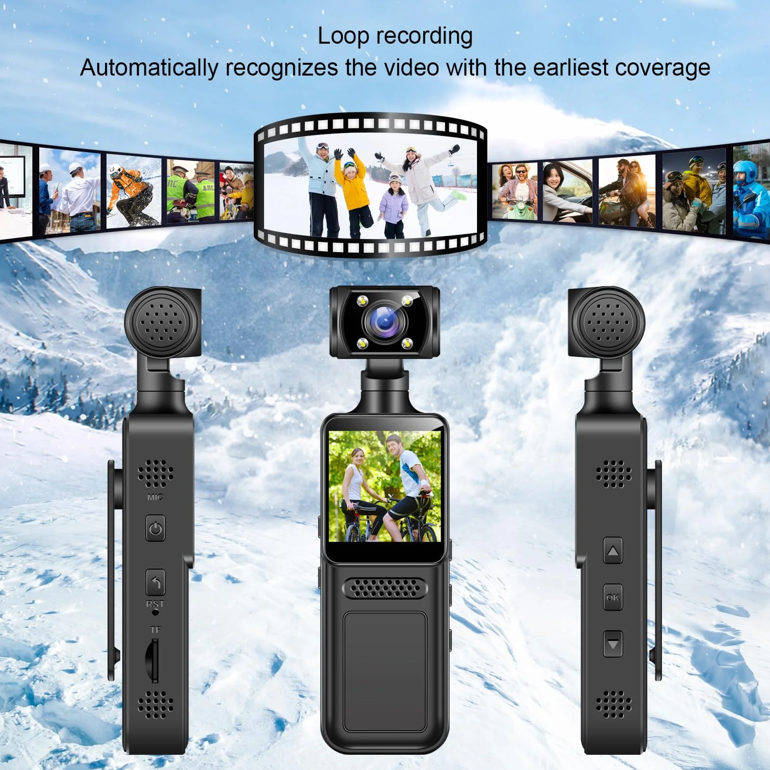 Topiky 4K HD WiFi Camera, 180 ° Rotatable 4K HD WiFi, kieszonkową kamerę, Kamera do Nadwozia z Nagrywaniem Audio i Wideo, Kamera Zużyta na Zewnątrz do Podróży Sportowych na Zewnątrz