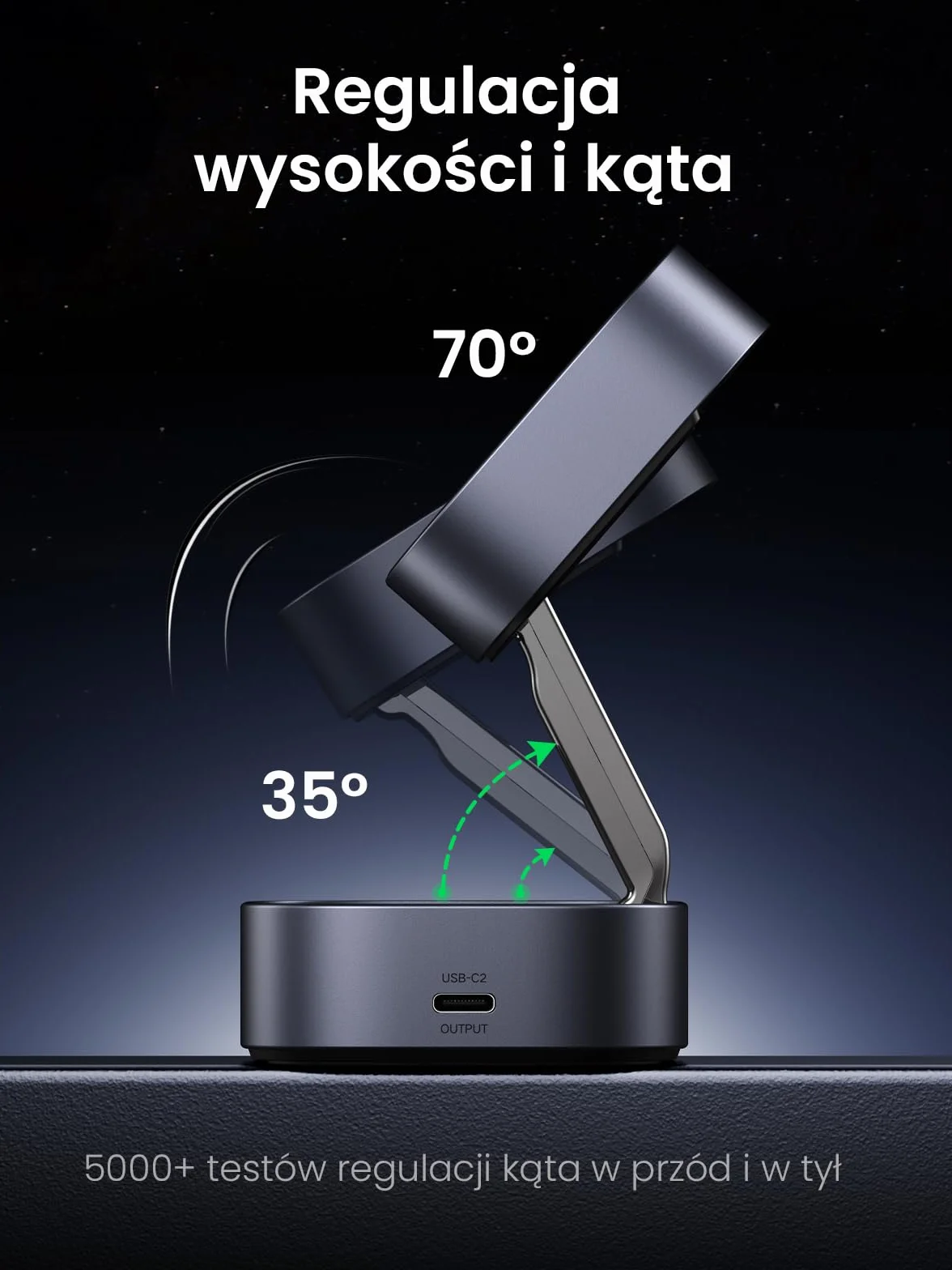 UGREEN MagFlow Składana podstawka ładująca 2 w 1 do iPhone'a kompatybilna z ładowarką MagSafe do iPhone'a 17,Air,17 Pro,17 Pro Max, 16,15,14,13,12, AirPods, podstawka ładująca z regulacją kąta