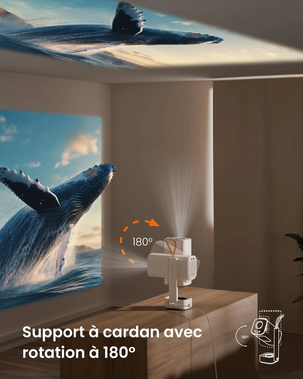Przenośny projektor YABER T1 Pro2 1080P FHD i HDR, projektor WiFi Bluetooth z Dolby Audio, automatyczna regulacja, wbudowane aplikacje, kino domowe do USB/HDMI