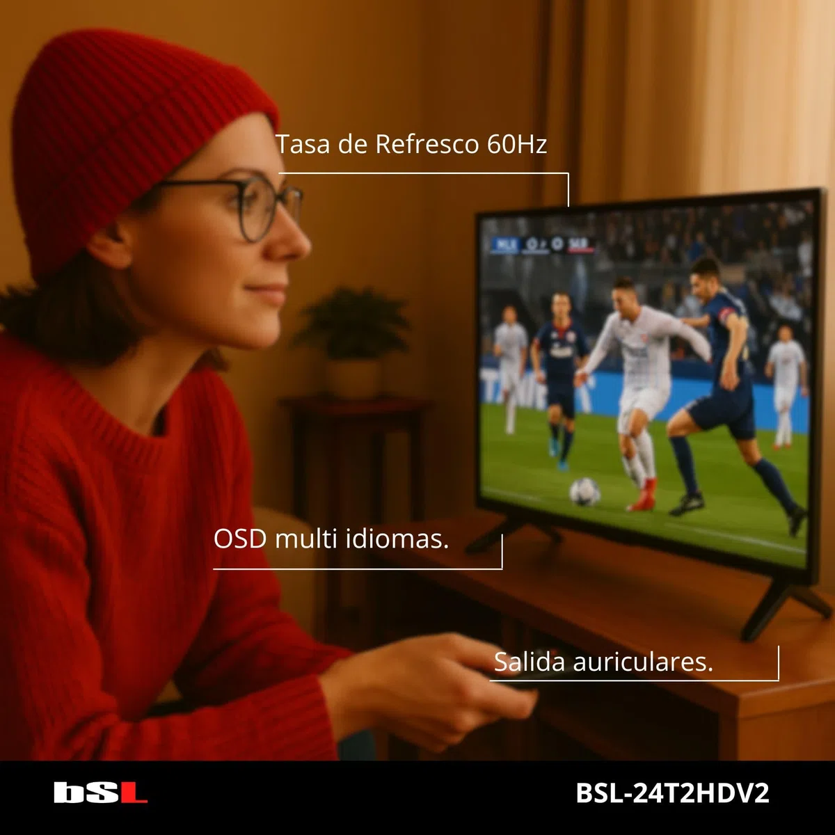 Telewizor 24" BSL-24T2HD LED HD 1366x768 | 60 Hz | USB | DVBT2 HD H.265 | DVB-S2 | HDMI