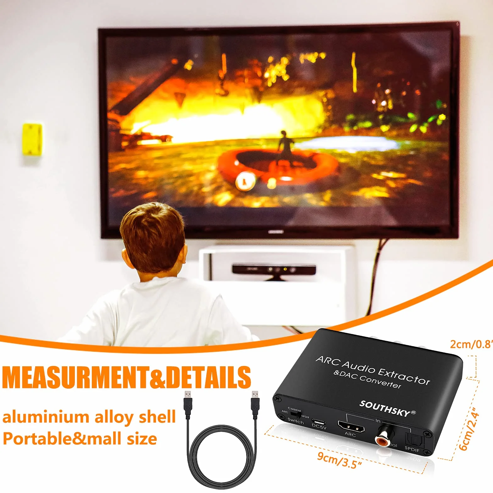 SOUTHSKY Przetwornik DAC 192 kHz cyfrowy na analogowy HDMI ARC SPDIF CEC