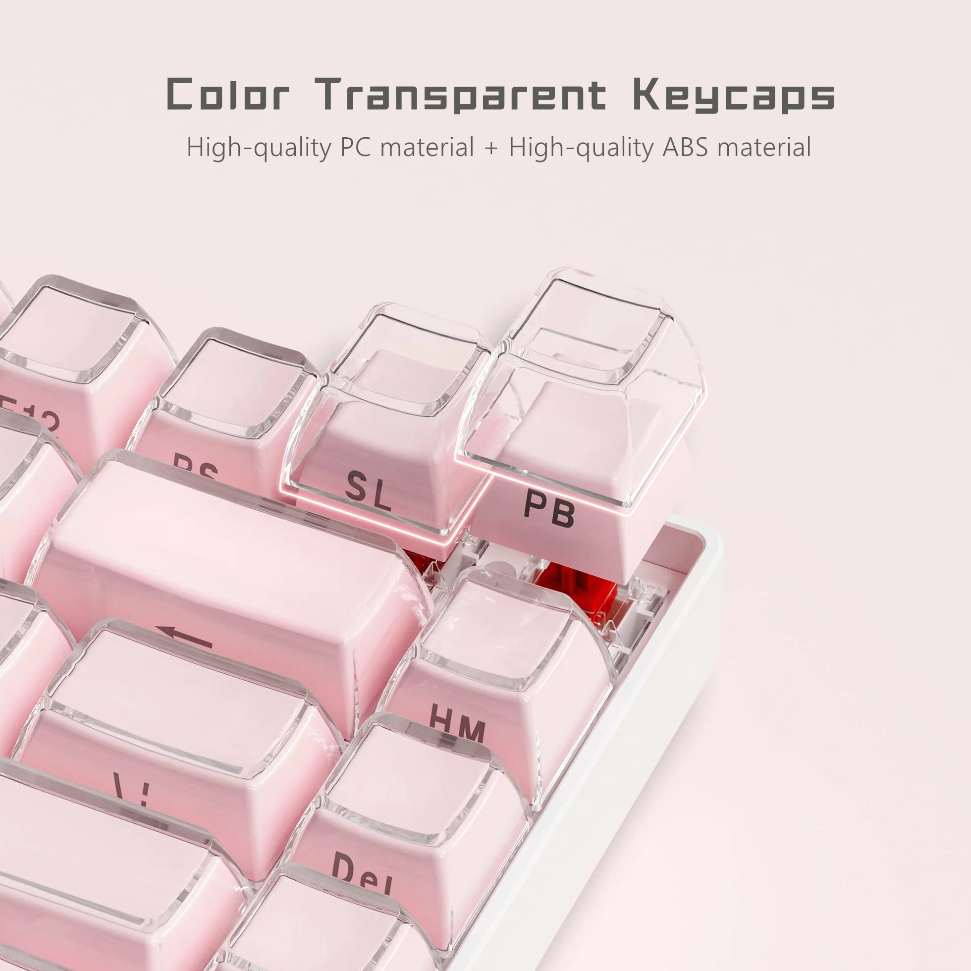 Womier Keycaps, Crystal Jelly Keycaps 60 65 75 100 Percent, Side Printed Elegant Key caps Custom113 Keys, OEM Profile for 61/68/84/87/98/100 Cherry Gateron MX Mechanical, Pink