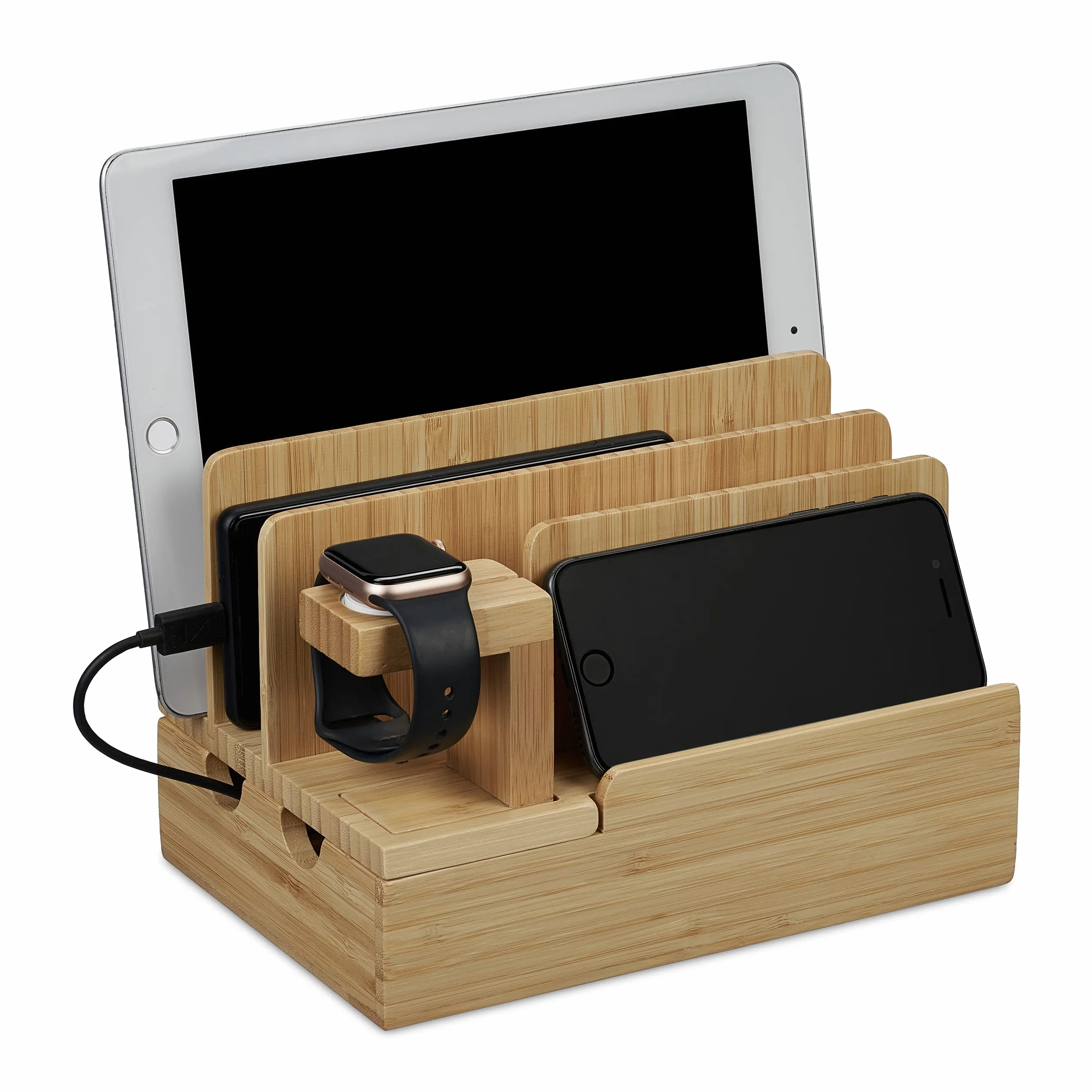 Relaxdays Stacja ładująca bambusowa do Apple Watch 15x21,5x15 cm