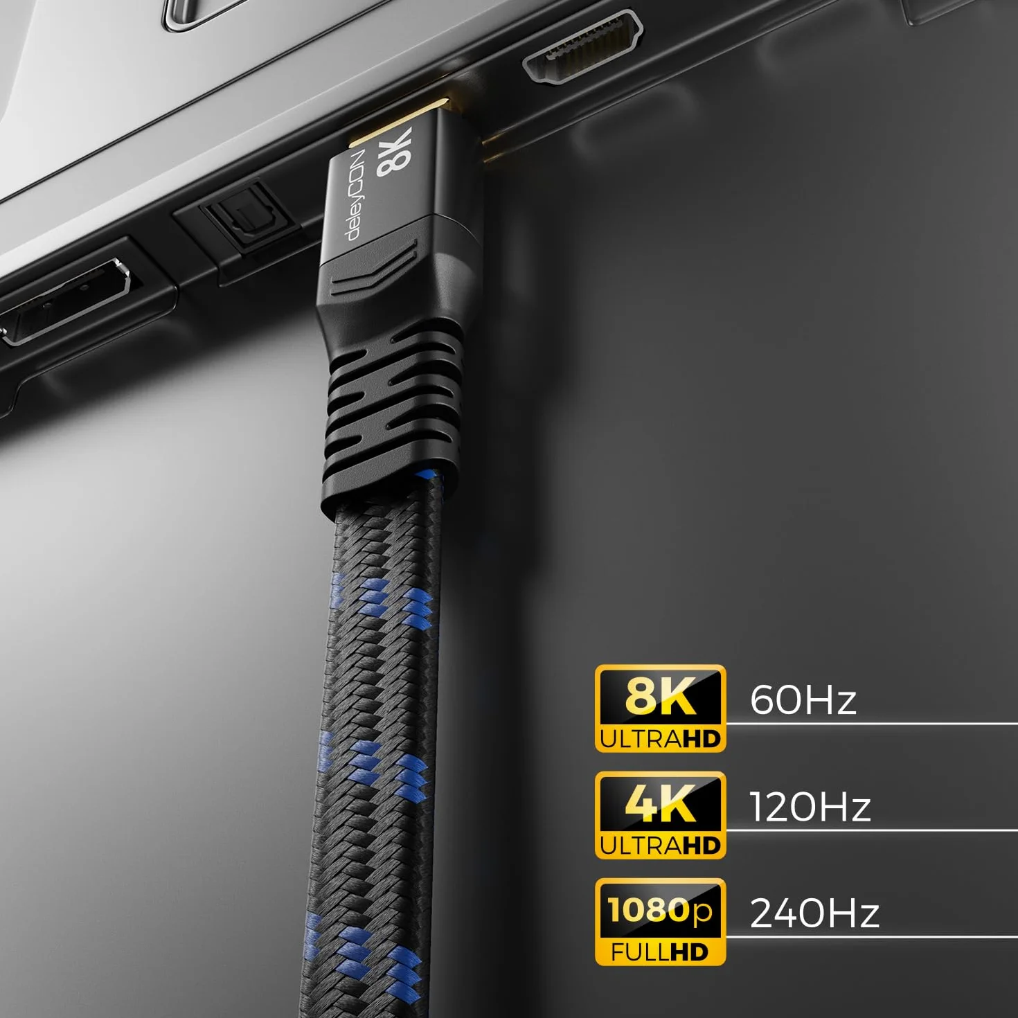 deleyCON 7,5m Płaski 8K HDMI 2.1 Kabel 48Gbps Ultra High Speed 10K/8K@60Hz 4K@120Hz/144Hz 2K@240Hz