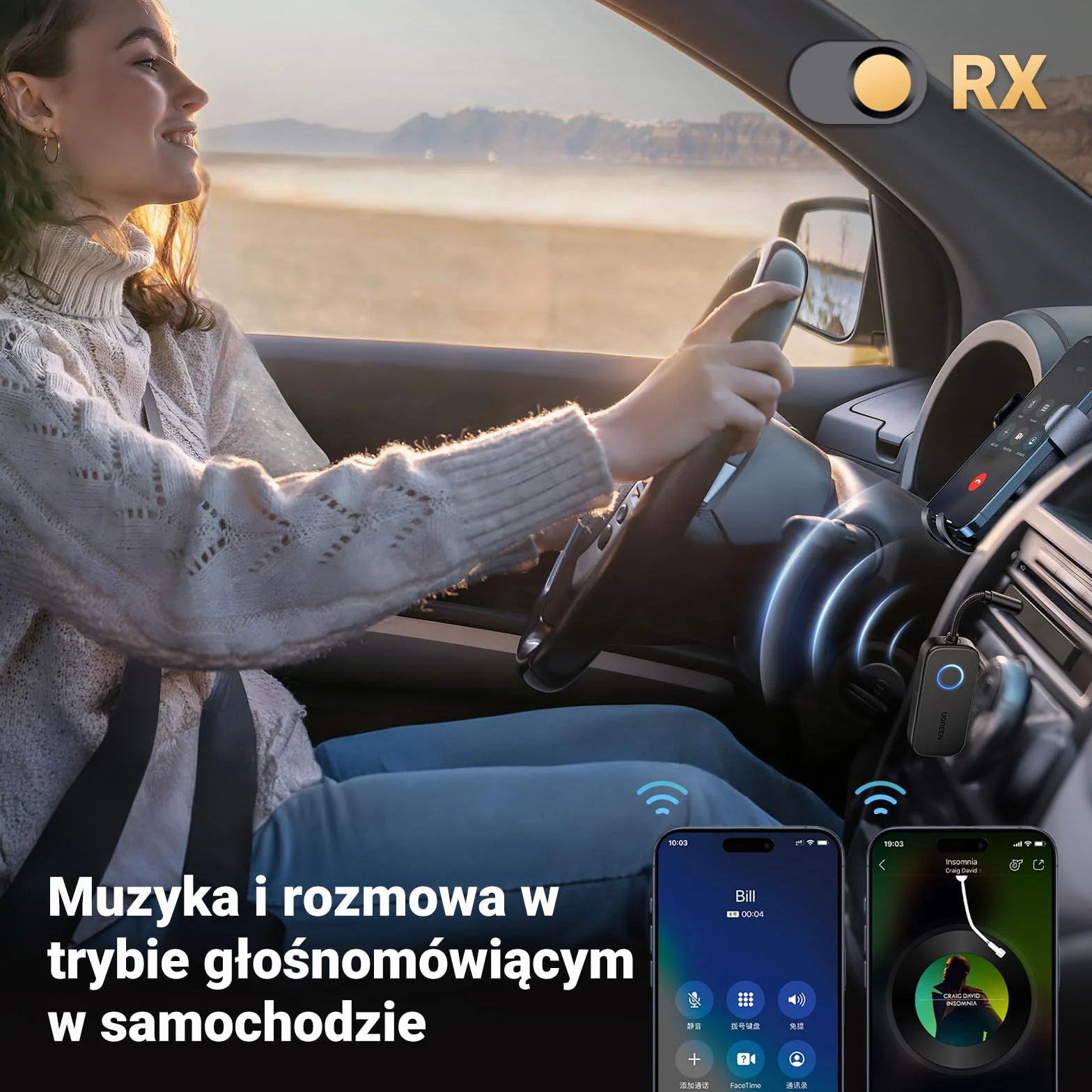UGREEN aptX Bluetooth 5.3 adapter do AirPods lub słuchawek, podwójna para, bezprzewodowy 3,5 mm Aux Audio nadajnik/odbiornik do lotu, telewizora i samochodowego stereo