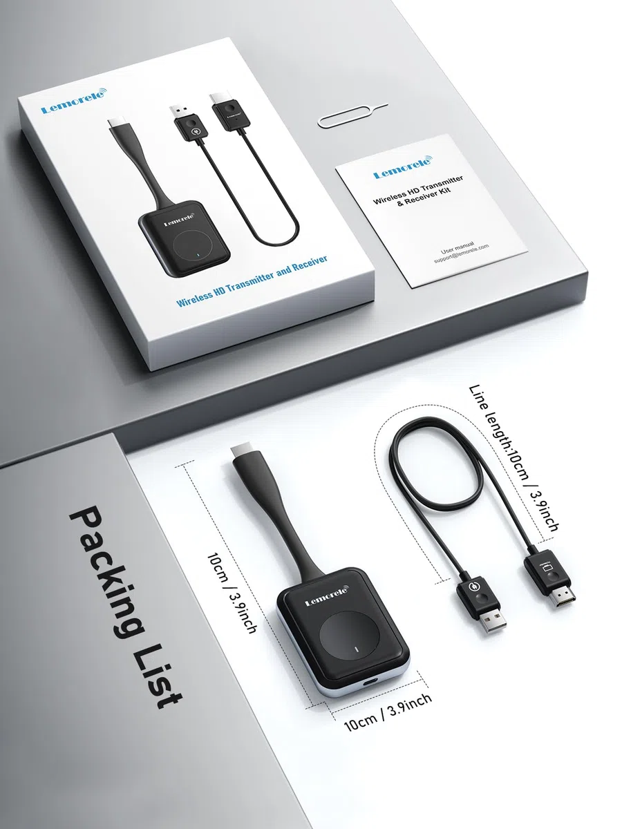 Lemorele Bezprzewodowy transmiter i odbiornik HDMI 8 TXS do 1 RX do strumieniowego przesyłania plików audio z laptopa, komputera do HDTV, projektora, 5G/2.4G 50M HDMI transmisja radiowa