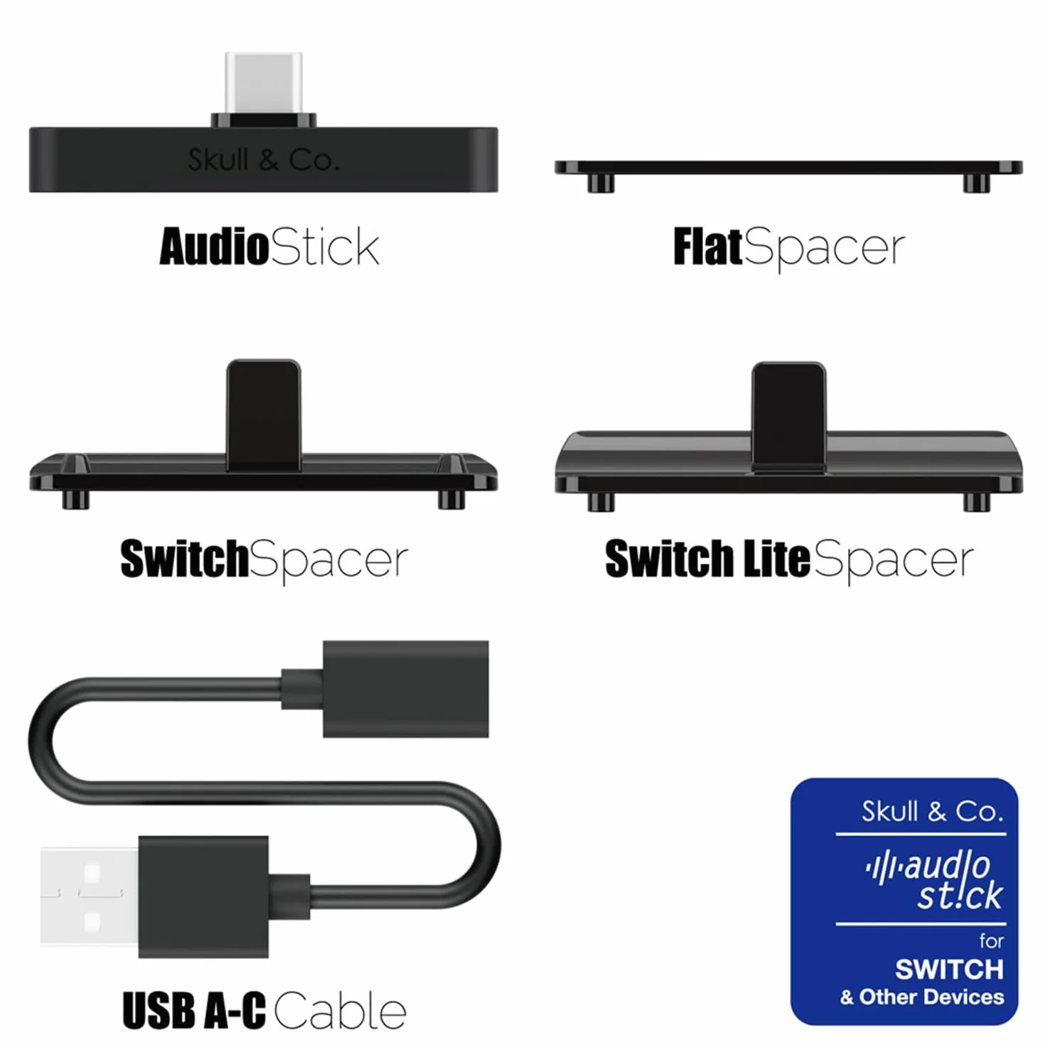 Skull & Co. AudioStick Bluetooth 5.2 bezprzewodowy adapter nadajnika audio o niskiej latencji dla PS5 / PS4, Nintendo Switch/Lite/Inne urządzenia, zoptymalizowany dla AirPods/Pro - Czarny