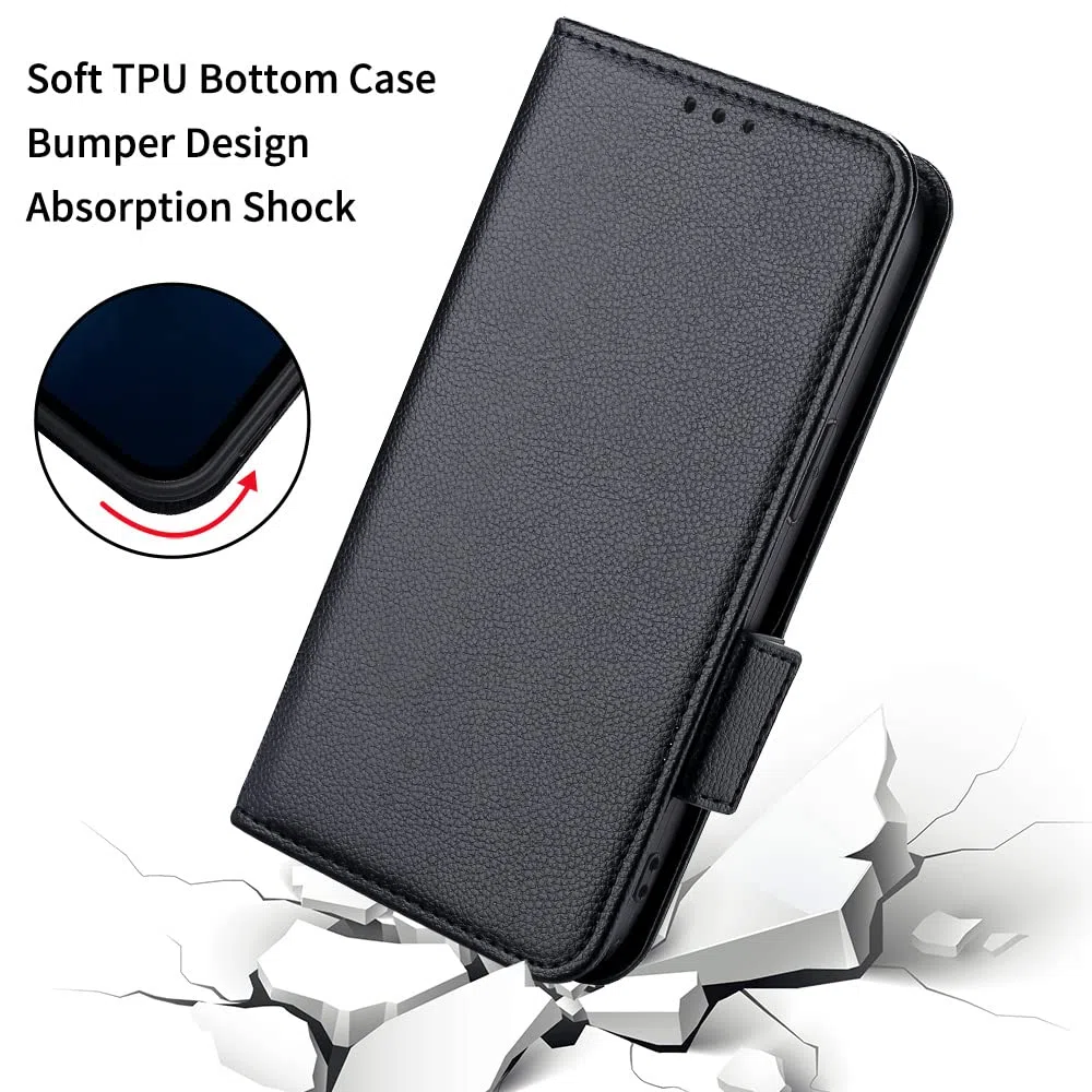 Topme Etui skórzane do Motorola Moto ThinkPhone/Lenovo ThinkPhone (16,76 cm), [prosta okładka z wzorem litchi] - ciemno niebieski