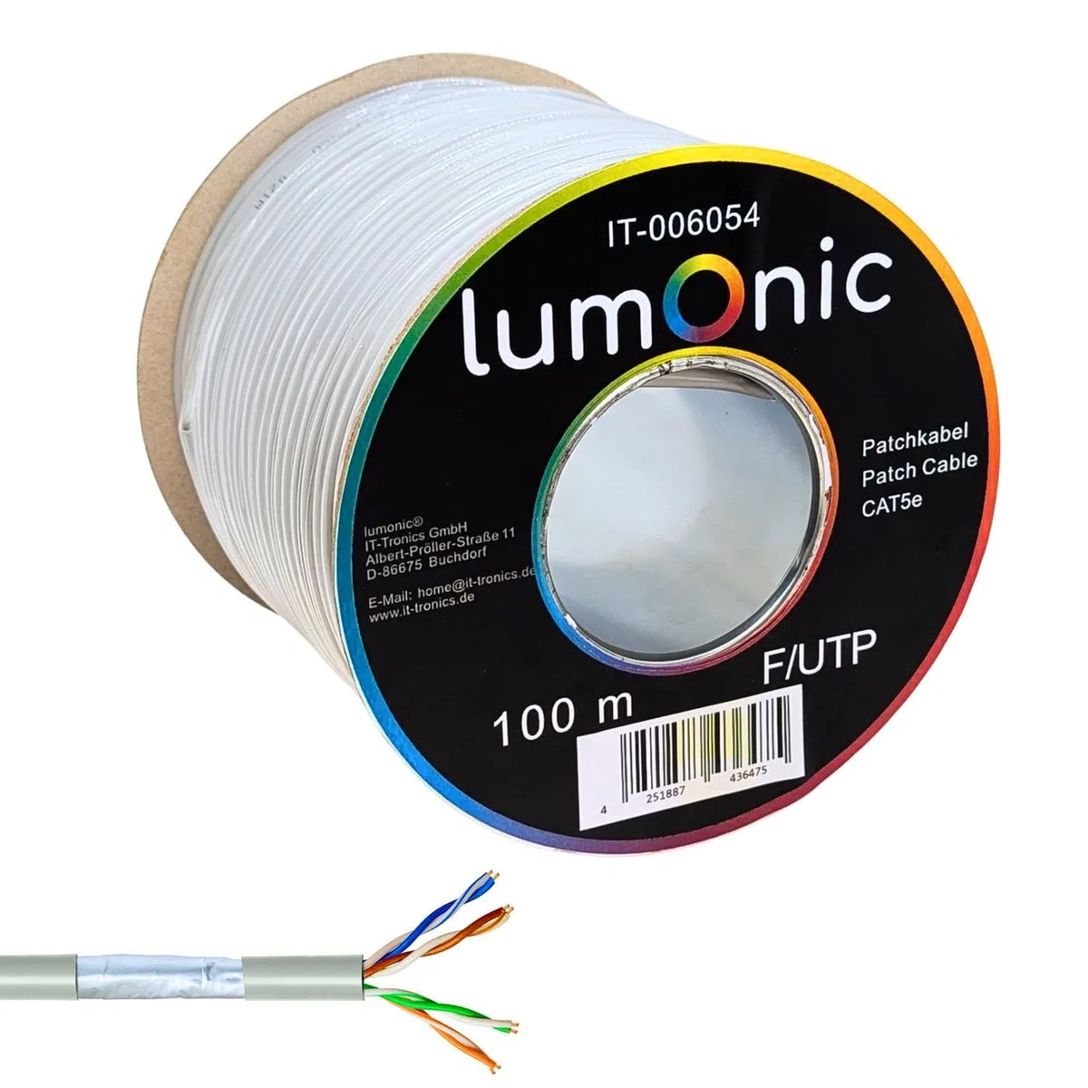 Lumonic 100m Kabel sieciowy CAT 5e F/UTP I CAT5e-kabel, Gigabit Lan Kabel, Ethernet Kabel I Ekranowany elastyczny kabel krosowy, do uzytku wewnatrz pomieszczen do 100 MHz
