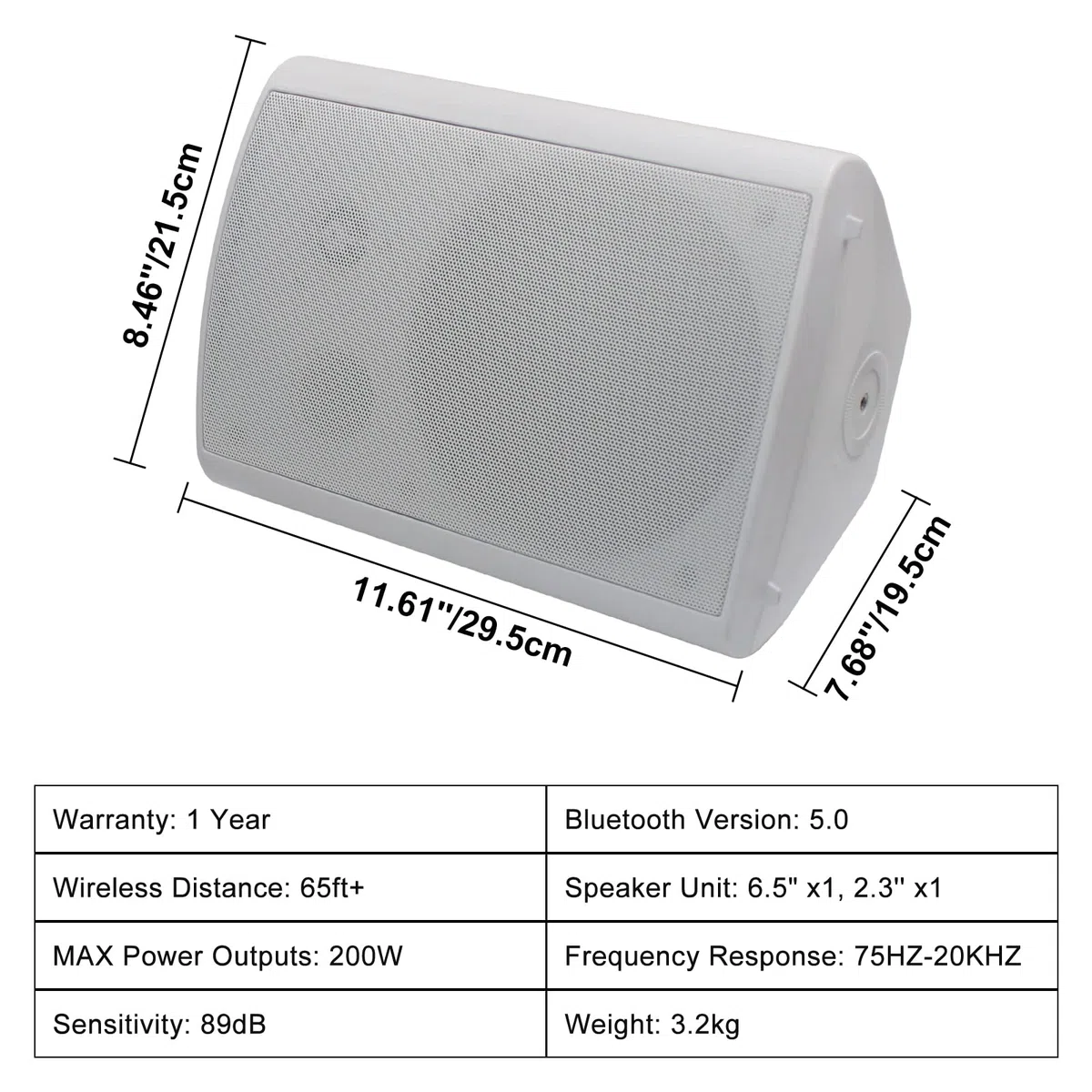 Herdio Głośnik zewnętrzny 6,5", wodoszczelny, 800 W, głośnik zewnętrzny ze wzmacniaczem stereo Bluetooth, idealny do użytku na zewnątrz, na taras, do ogrodu, na werandę (4 białe)