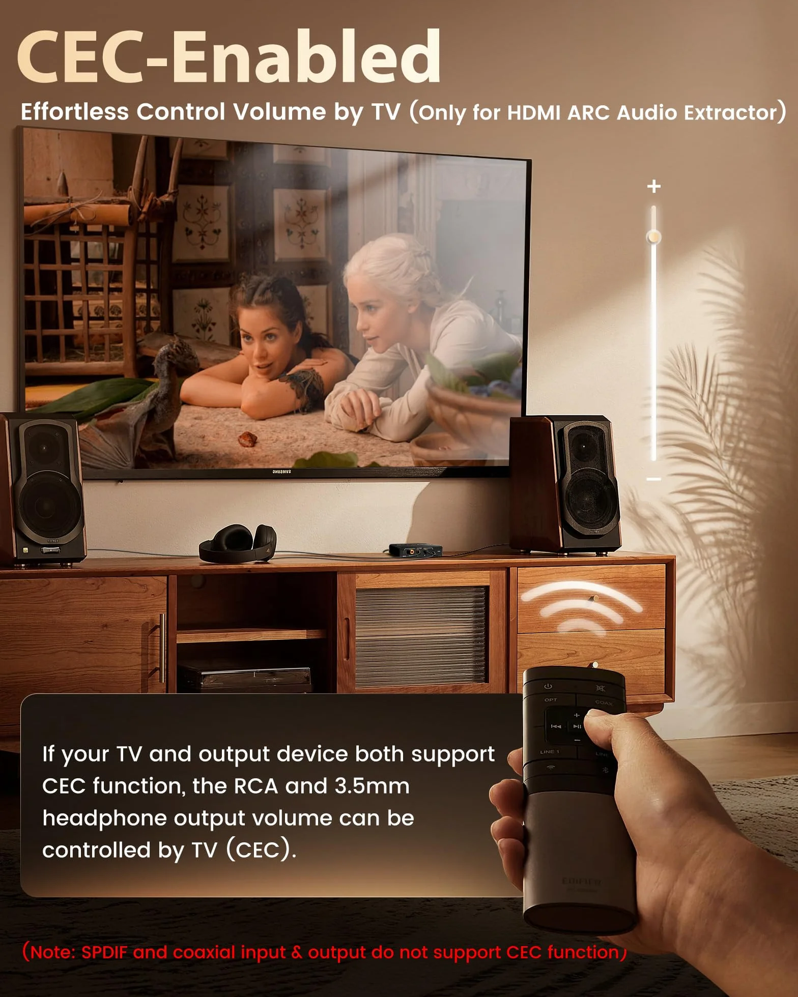 HDMI ARC Audio Extractor DAC konwerter audio, 192 kHz konwerter cyfrowy na analogowy z CEC, HDMI ARC/Optical/Coaxial Input, SPDIF/Optical/RCA/3,5 mm Stereo Output