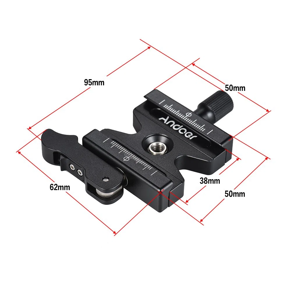 Andoer CL-50LS Quick Release Plate z regulowaną dźwignią przycisk 1/4" i 3/8" otwór na śrubę płyta statywu do Arca Swiss Standard płytka szybkozłączka głowica kulowa statyw