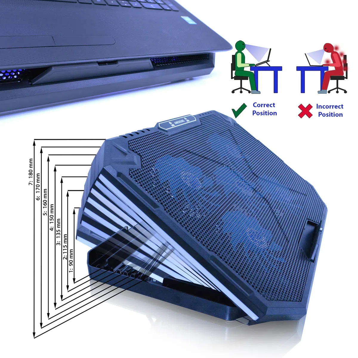 AABCOOLING Elektra - Podstawka do laptopa z 5 wentylatorami, podstawa chłodząca, chłodzenie notebooka, dobra wydajność i niski poziom hałasu, do laptopa 10~17", 7-stopniowy kąt, podświetlenie RGB