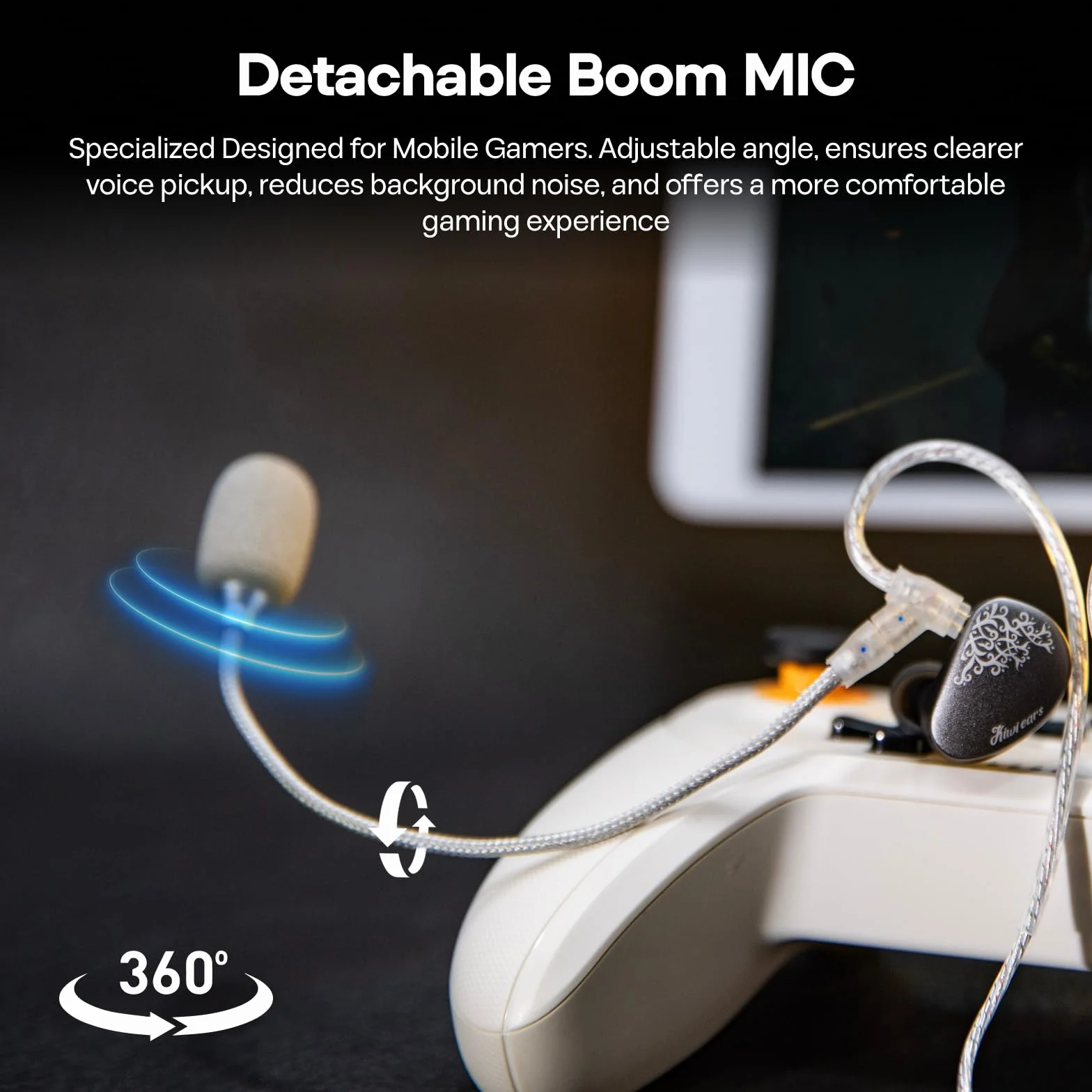Linsoul Kiwi Ears S-Link Type-C kabel do słuchawek dousznych, kabel do słuchawek gamingowych z DAC+DSP, podwójnym mikrofonem, 3 trybami inteligentnego sterowania (Srebro, 2-pinowy)
