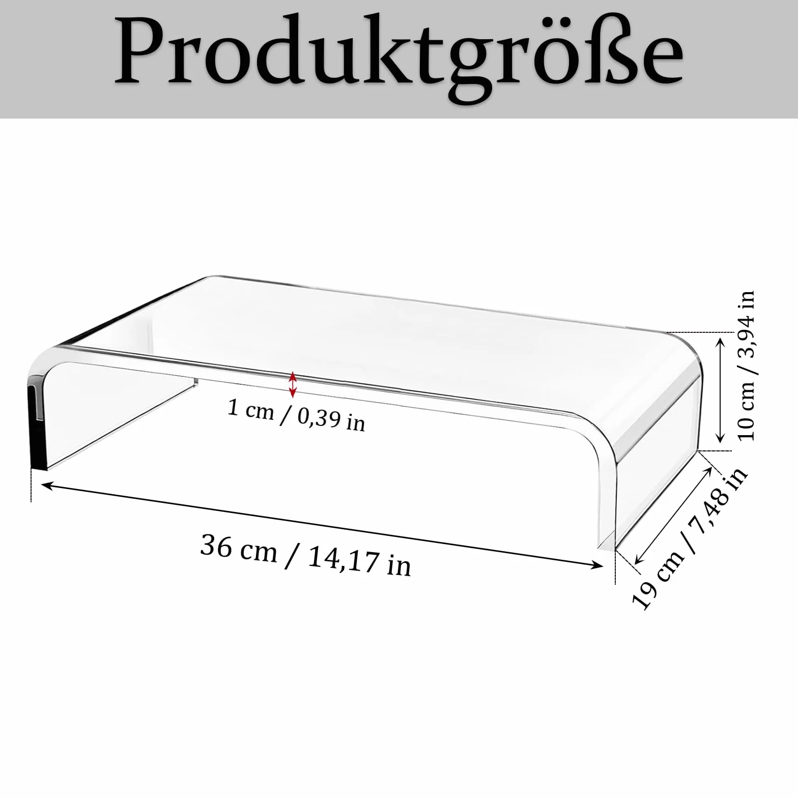 Akrylowy stojak na monitor, podwyższenie monitora, przezroczysta akrylowa podstawka pod monitor z antypoślizgową listwą ochronną, do monitorów, komputerów, notebooków, biurka z podwyższeniem komputera