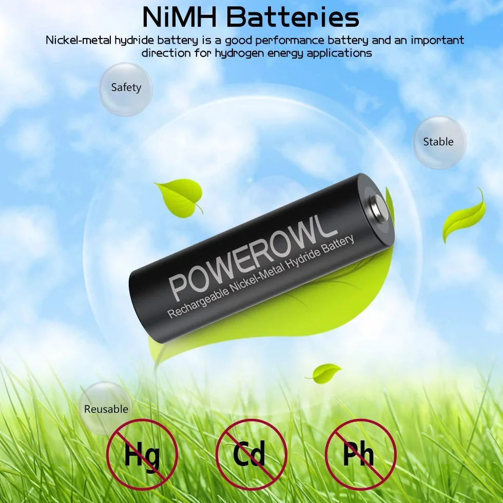 AA AAA akumulatory POWEROWL, wstępnie naładowana wysoka pojemność 2800 mAh i 1000 mAh 1,2 V bateria NiMH NiMH NiNiNiMH NiNiNiMH 16 sztuk