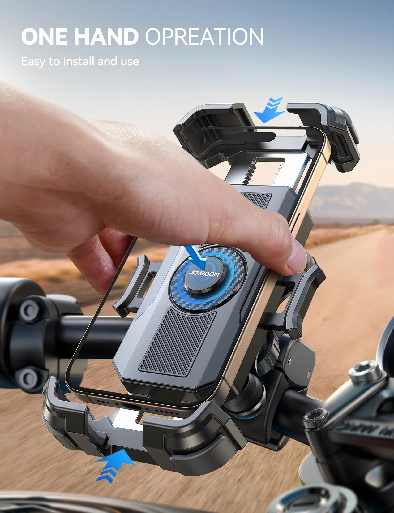 JOYROOM Uchwyt na telefon motocyklowy podwójnie tłumiony wibracjami obracany 360°