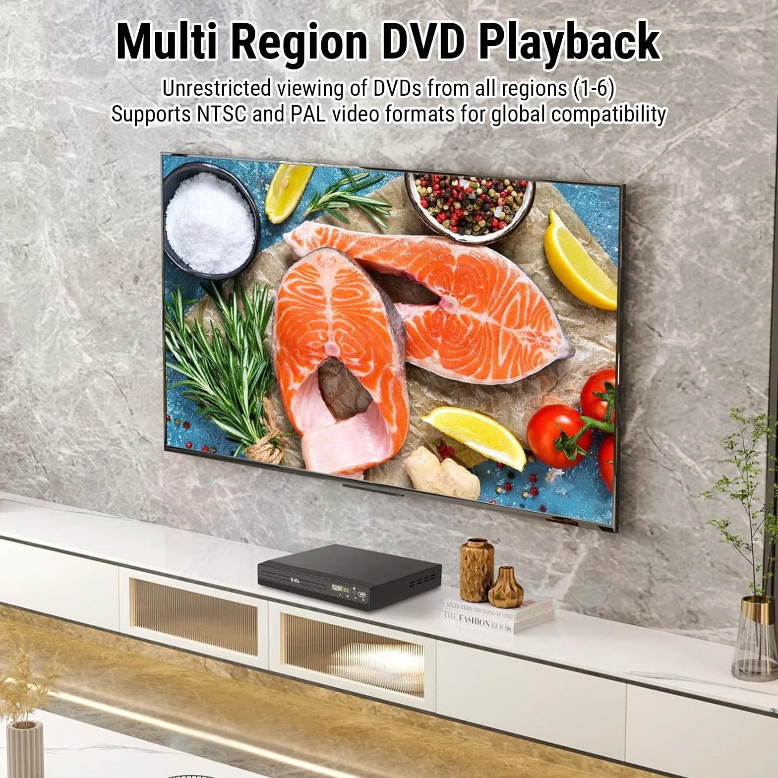 Asixxsix Odtwarzacz DVD dla Telewizorów Smart TV, Wieloregionowy Odtwarzacz CD HDMI z możliwością Skalowania do 1080p, z Portem USB, Odtwarzanie Wielu Formatów MP3 dla Kina Domowego (wtyczka UE)