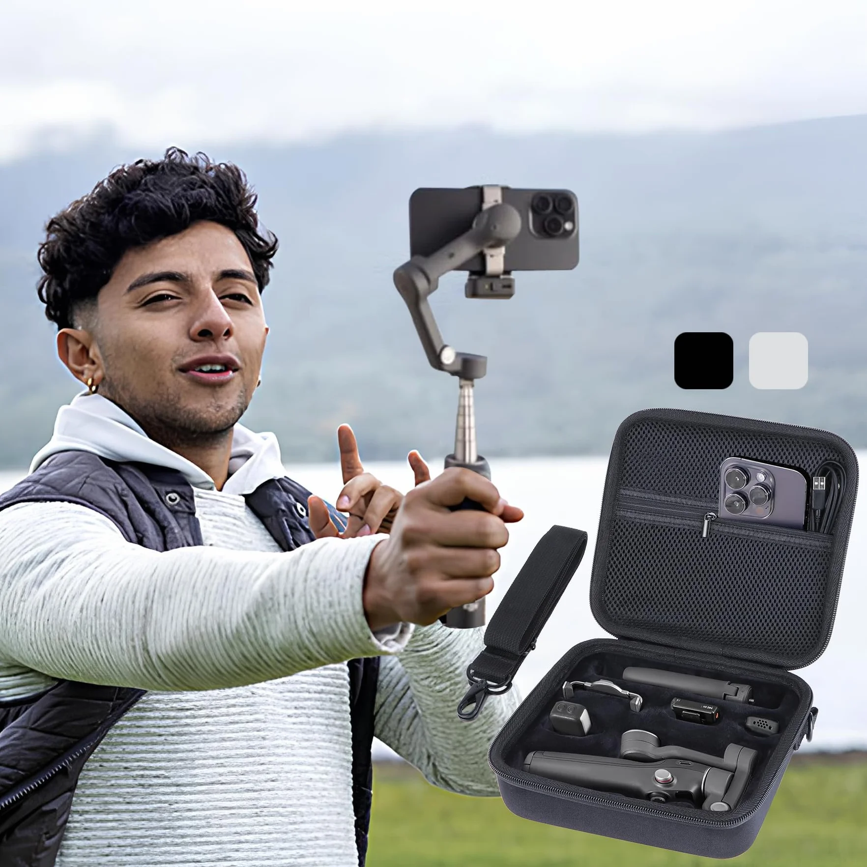 Twarde etui ochronne kompatybilne ze stabilizatorem DJI Osmo Mobile 7P / 7 Gimbal dla iPhone'a, Androida, Czarny, Etui