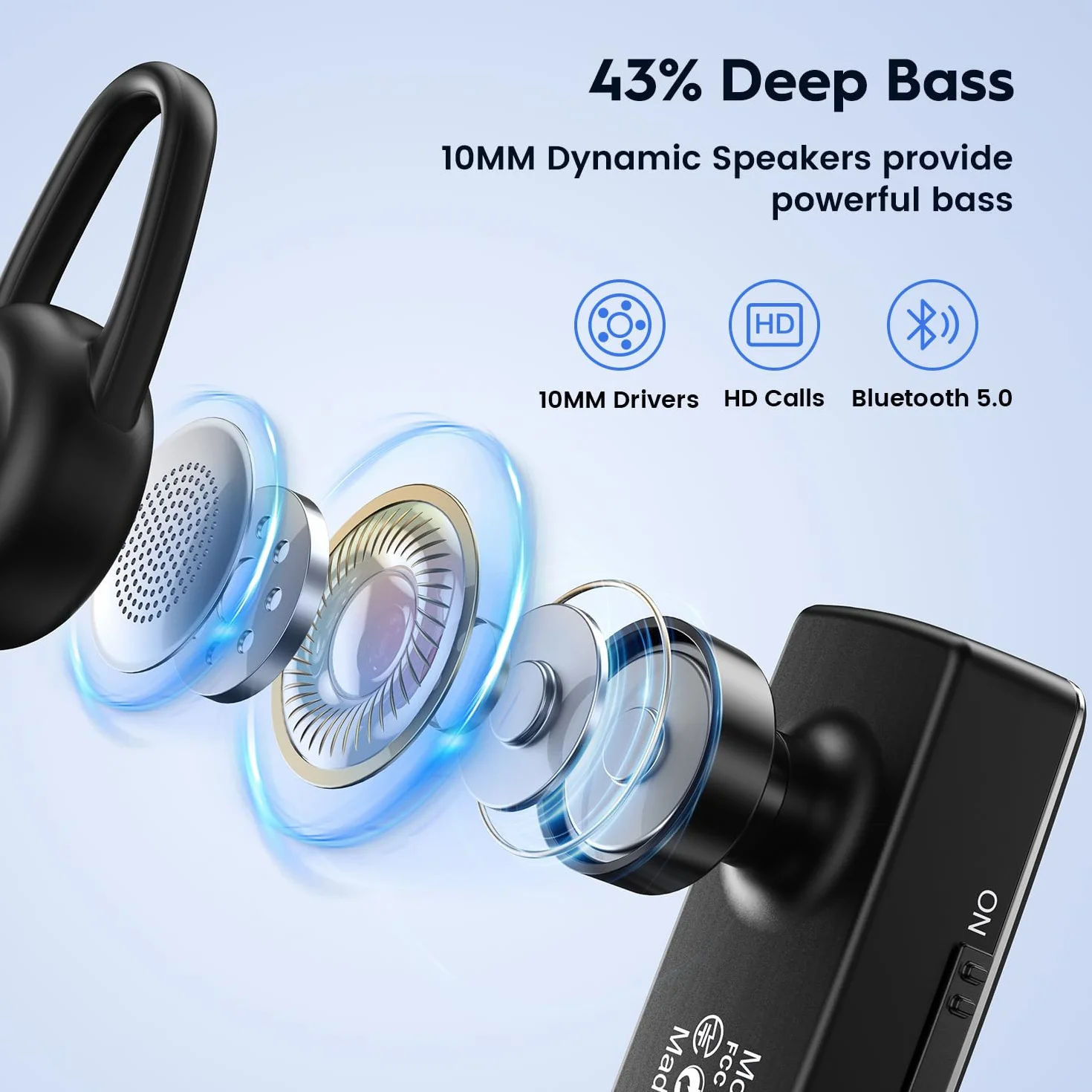 Bee Słuchawki Bluetooth V5.0 z Clear Voice Capture, do Telefonów iPhone, Samsung, Huawei, HTC, Sony itp.