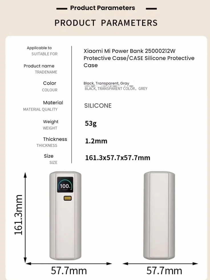 FTRONGRT Etui kompatybilne z Xiaomi 25000 mAh 212 W Power Bank, kompleksowa ochrona, pyłoszczelne, odporne na upadki, silikonowe etui ochronne kompatybilne z Xiaomi 25000 mAh 212 W, czarne