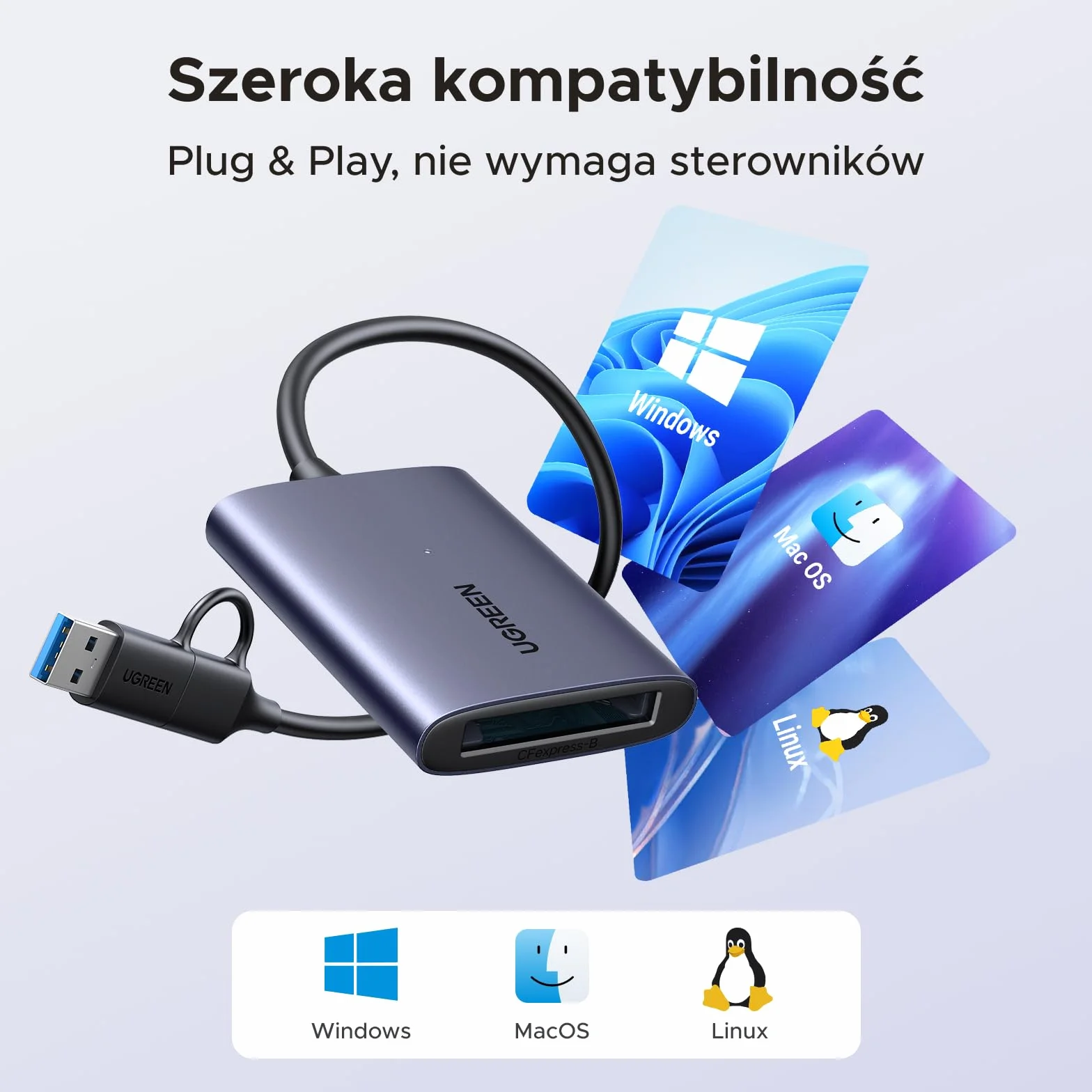 UGREEN Czytnik kart USB-C CFexpress typu B 10 Gb/s aluminiowa obudowa