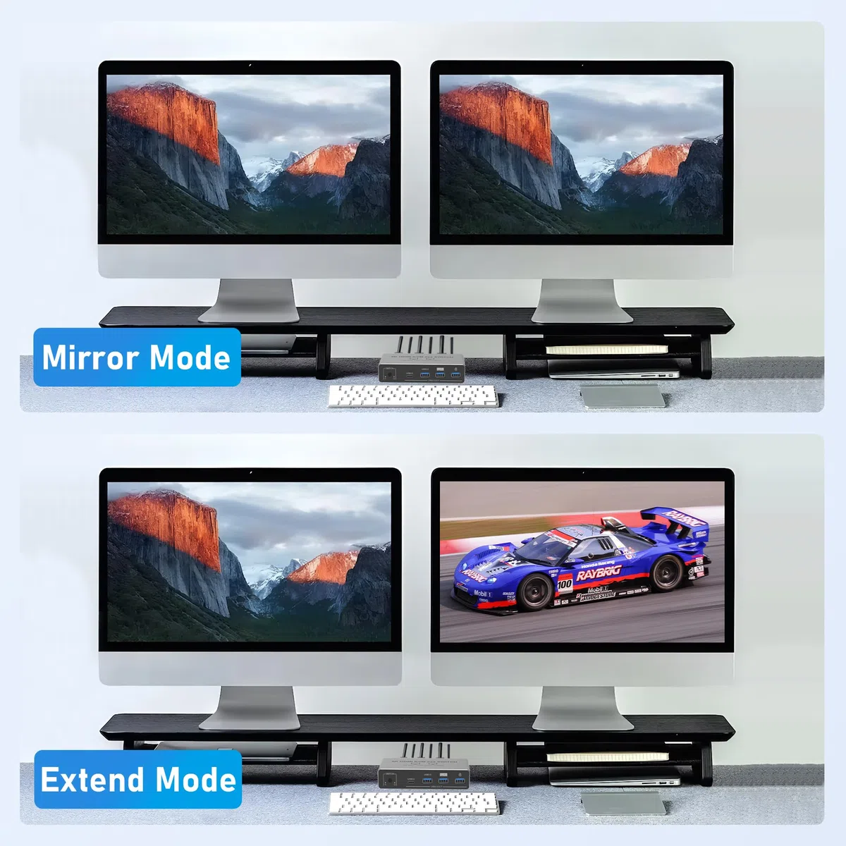 Tendak HDMI KVM Switch 2 PC 2 Monitory, Przełącznik KVM HDMI Dual Monitor 8K z USB, Przełącznik klawiatury i myszy z 4 portami USB 3.0, Obsługa 8K@60Hz 4K@120Hz, HDCP 2.3, Kompatybilny z Windows/Linux