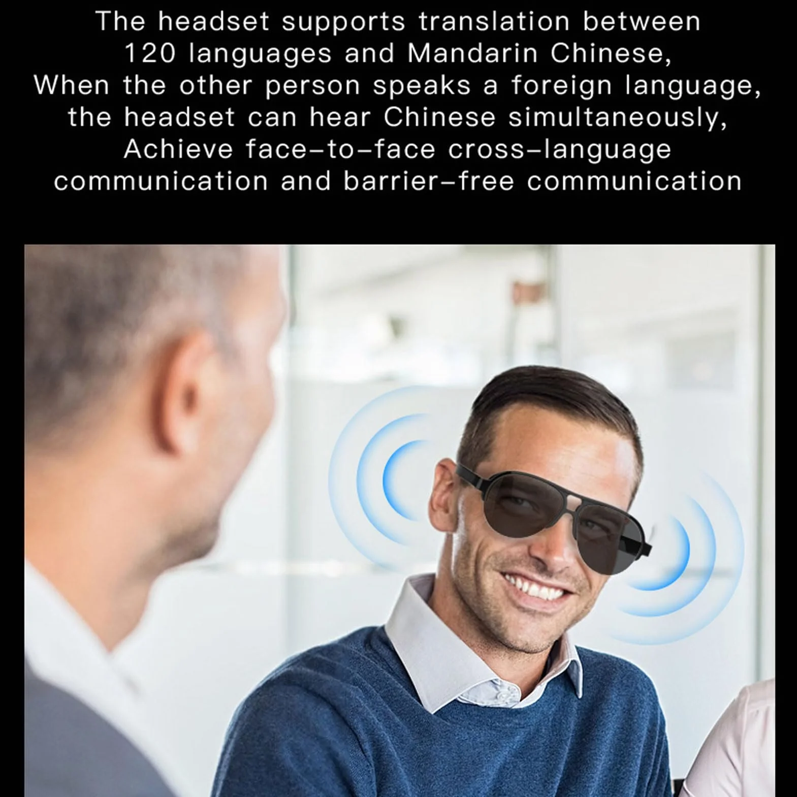 Inteligentne Okulary dla Mężczyzn Kobiety, Tłumacz Bluetooth AI z Tłumaczeniem w Czasie Rzeczywistym Obsługuje 144 Języki, Szklanki Kontroli Głosu z Mikrofonem i Głośnikiem
