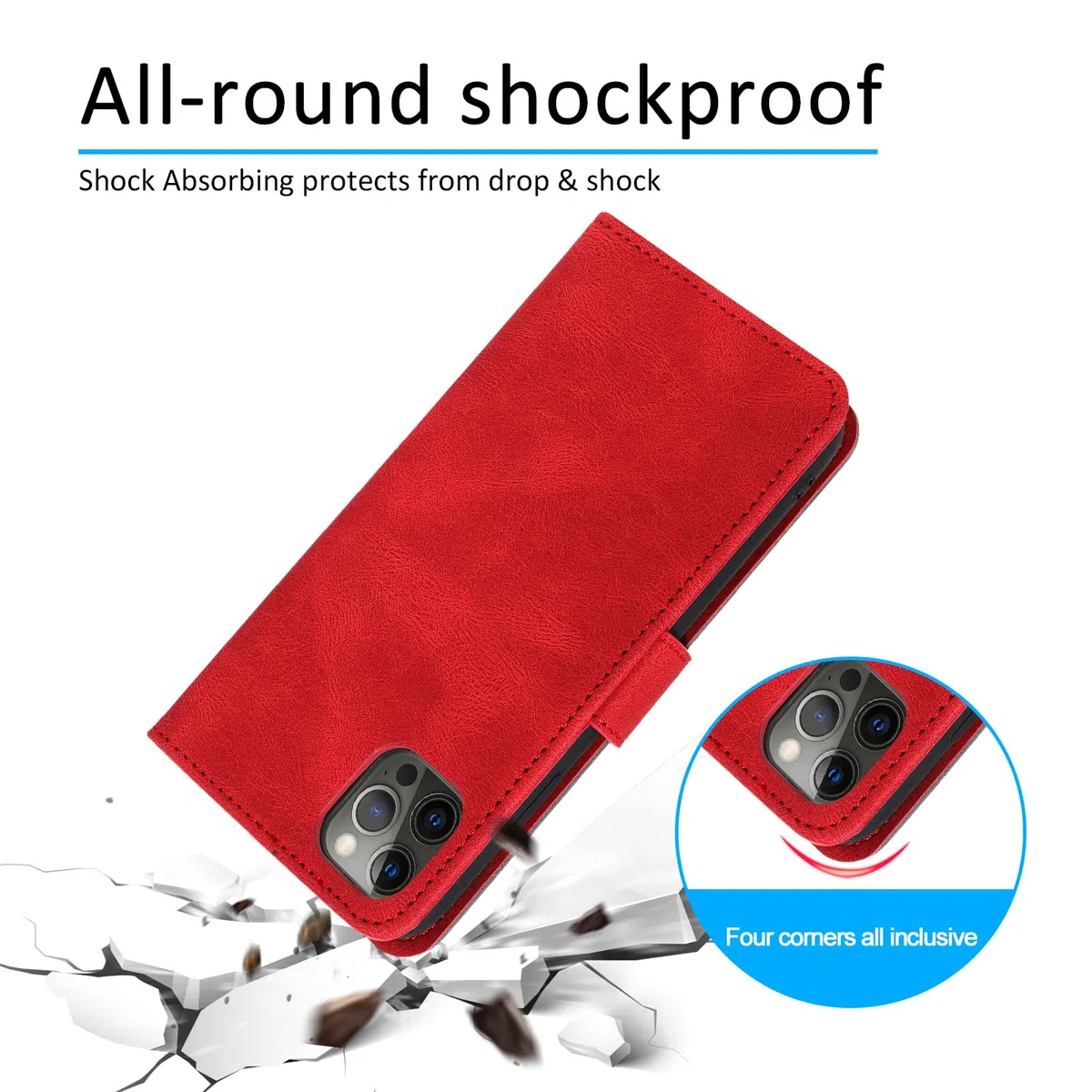 LTL Etui na telefon do iPhone 13 Mini/13/13 Pro/13 Pro Max, wysokiej jakości skórzane etui z klapką, etui z przegródkami na karty, podpórka, magnetyczne zamknięcie, czerwony, 13 6,1 cala