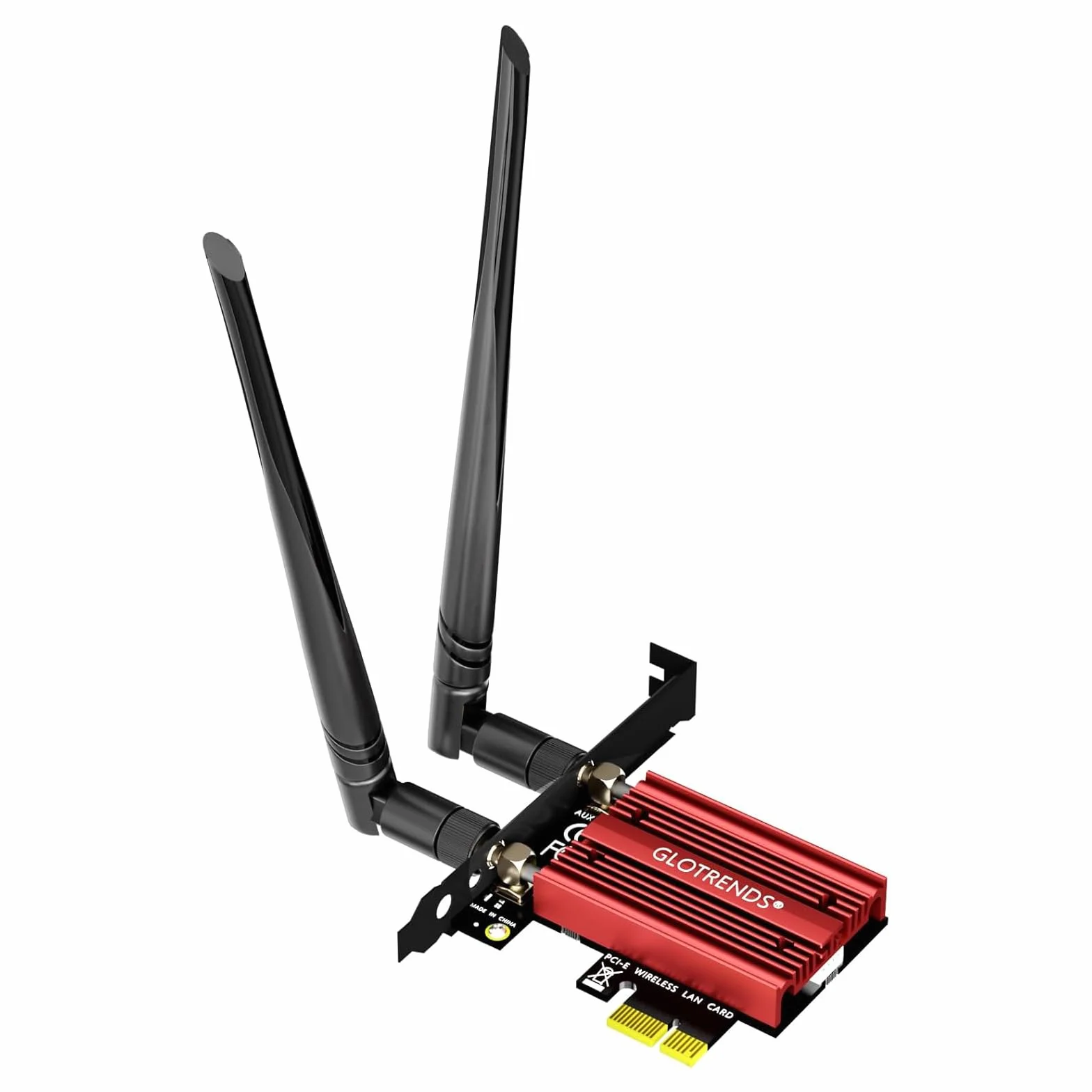 GLOTRENDS AX5400 WiFi 6E Karta PCIe z niskoprofilowym uchwytem do komputera stacjonarnego, chipset Intel AX210, 802.11ax, Bluetooth 5.3, obsługa Windows 11/10/Linux, nie obsługuje Mac OS/Windows 7/XP