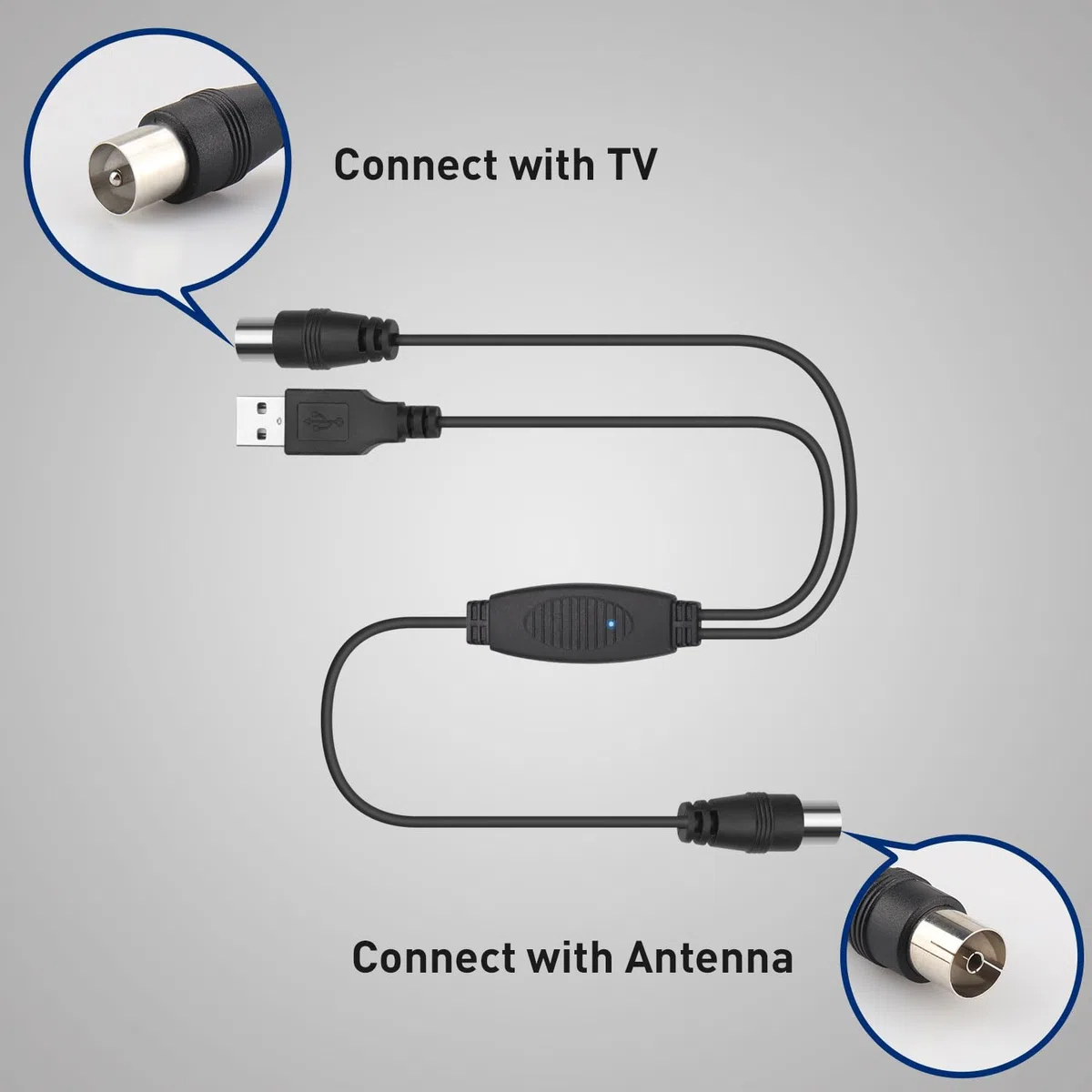August DTB115B Wzmacniacz sygnału anteny telewizyjnej-Zasilany przez USB,20dB Zysku,Wzmacniacz Antenowy o Wysokim Zysku do Koncentrycznych Anten Naziemnej Telewizyji Cyfrowej,HD TV,DVB-T,DVB-T2