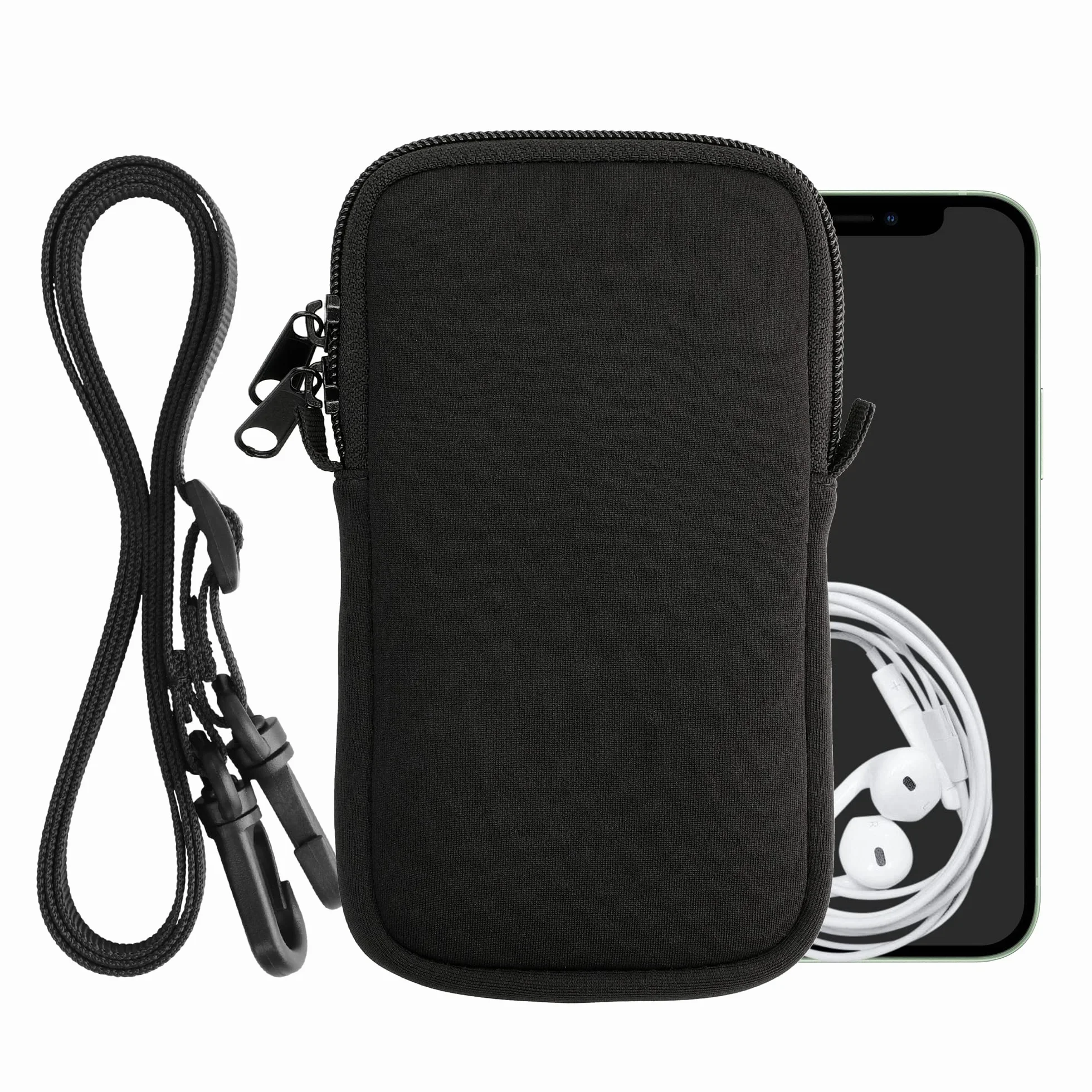 kwmobile Neoprenowe etui na telefon L - 6.5" - 16,5 x 8,9 cm Uniwersalne etui z paskiem na szyję i zamkiem błyskawicznym - kolor czarny