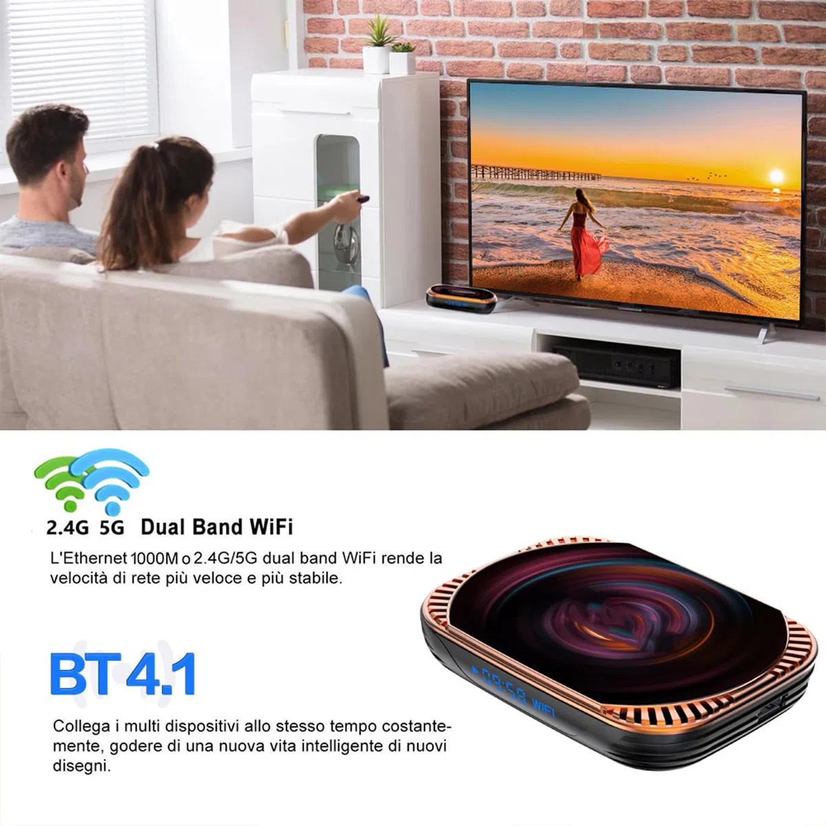 TV Box 8K, S905X4 14, Czterordzeniowy, 4 GB RAM, 32 GB ROM, Box z Wi-Fi 6, Dwuzakresowy 2,4G 5G Gigabit Ethernet, USB 3.0, Wyjście AV do Strumieniowego Przesyłania (4+128G wtyczka UE)