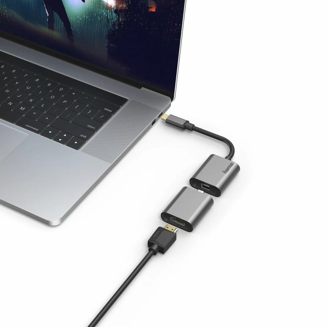 Hama Adapter USB C 6 w 1 mini DisplayPort HDMI VGA 4K pozłacany aluminiowa obudowa kabel 0,15m antracyt