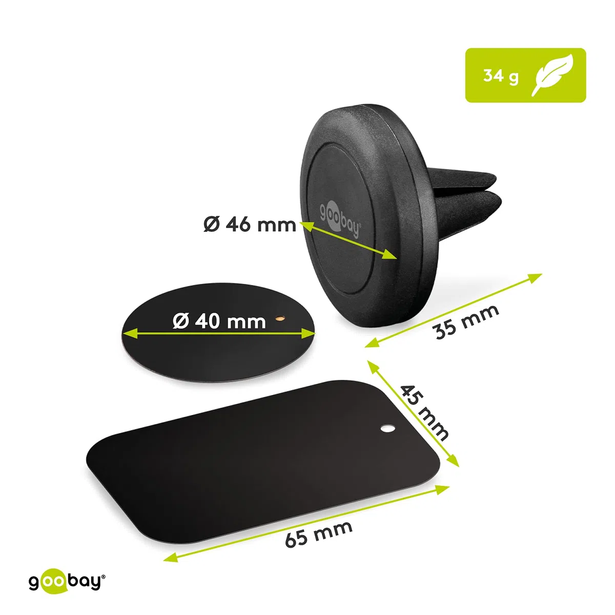 Goobay 47145 zestaw uchwytów magnetycznych/uchwyt na telefon komórkowy do wentylacji samochodowej/uniwersalny/Slim Design do uchwytu samochodowego smartfona, czarny