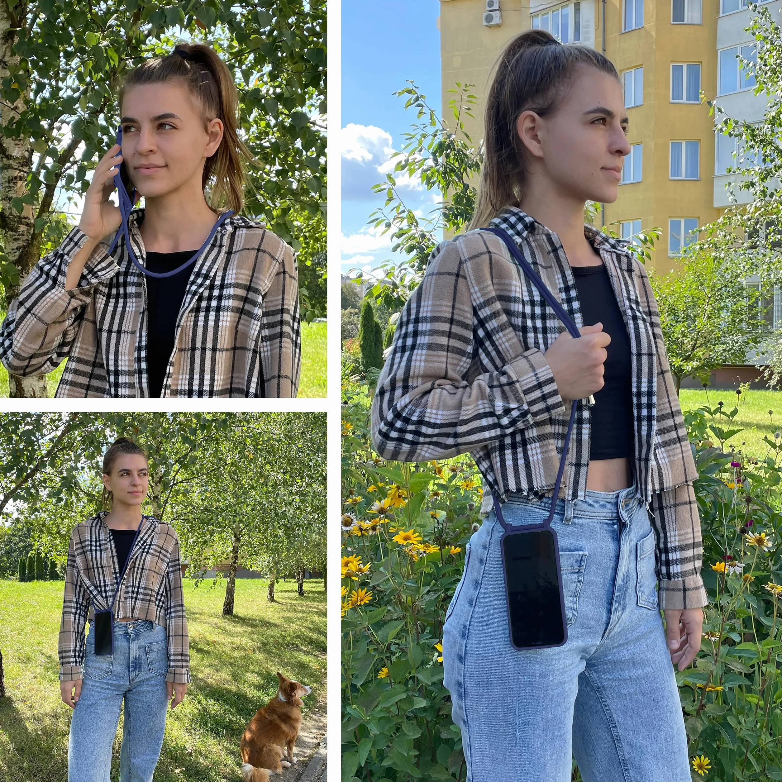 MyGadget smycz do telefonu dla Apple iPhone 14 Pro - [ Etui z regulowanym paskiem ] - TPU etui z paskiem do zawieszenia - Sznurek pokrowiec ochronny - Ciemnoniebieski