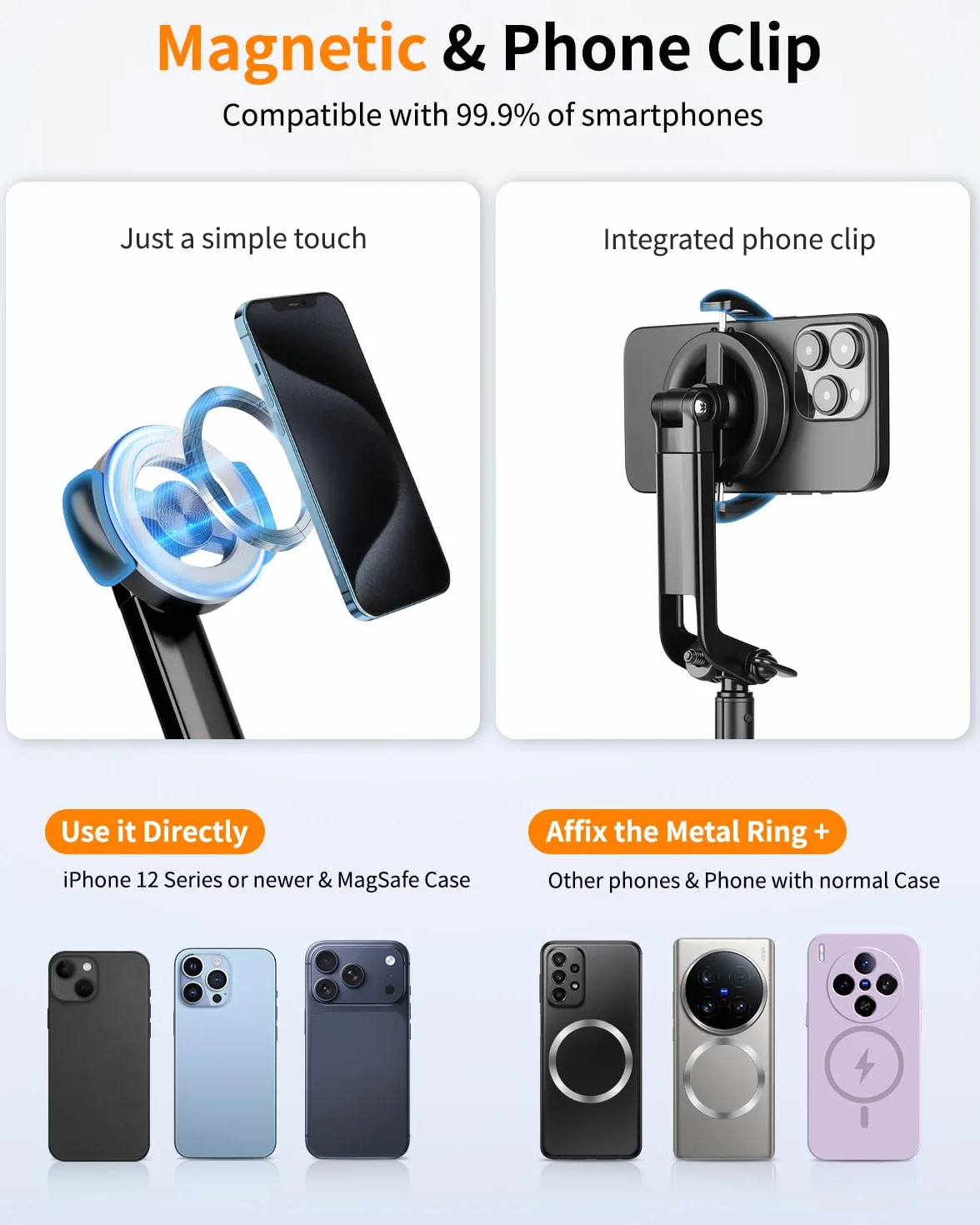 Victiv Statyw do telefonu do selfie Stick, 177.8 cm wysuwany magnetyczny statyw do telefonu z pilotem zdalnego sterowania, statyw do iPhone'a 16, 15, 14, 13, 12, Samsung